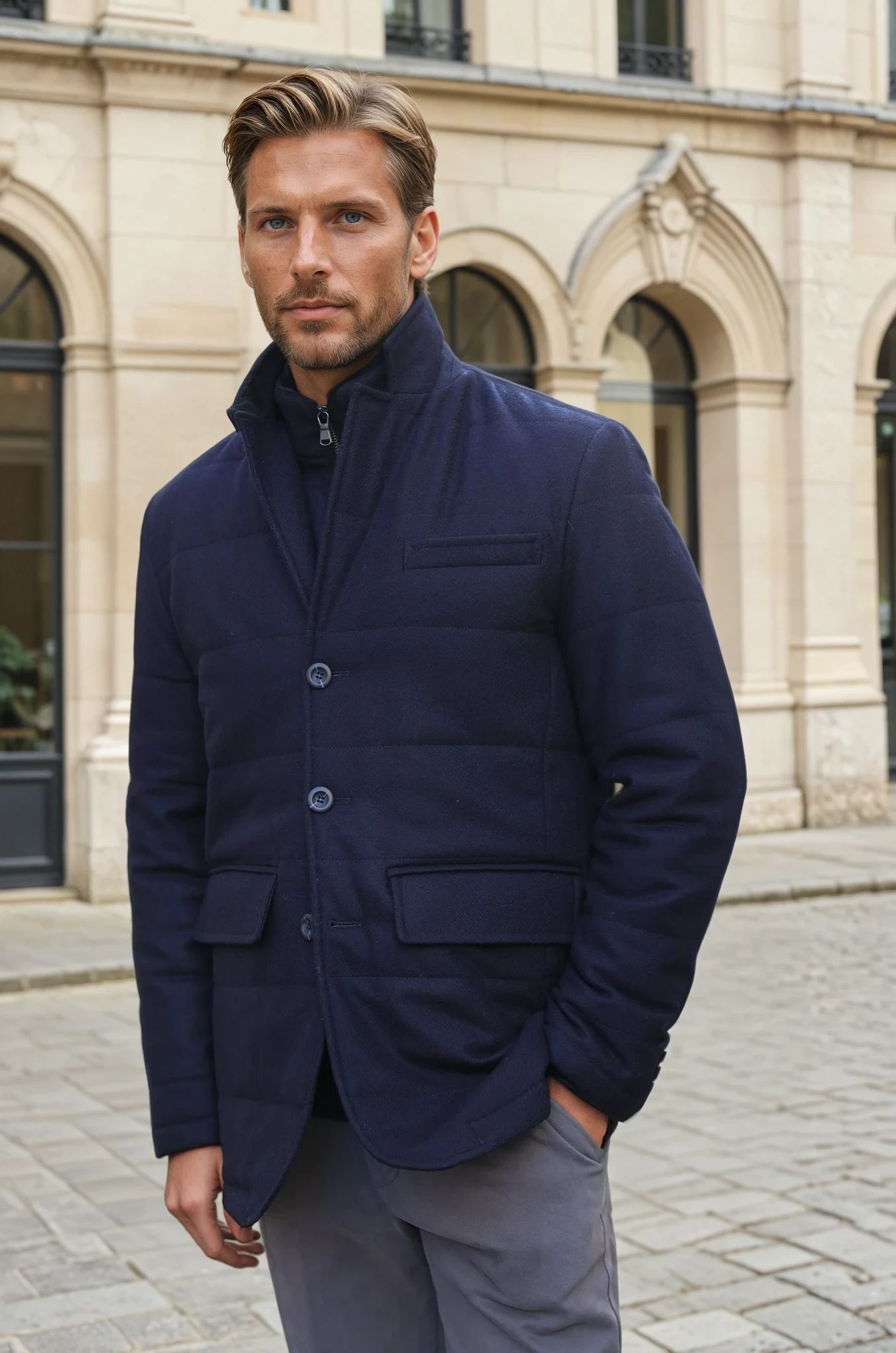 Veste parka Martin en laine - Marine-MANTEAU HOMME-Curling-Paris
