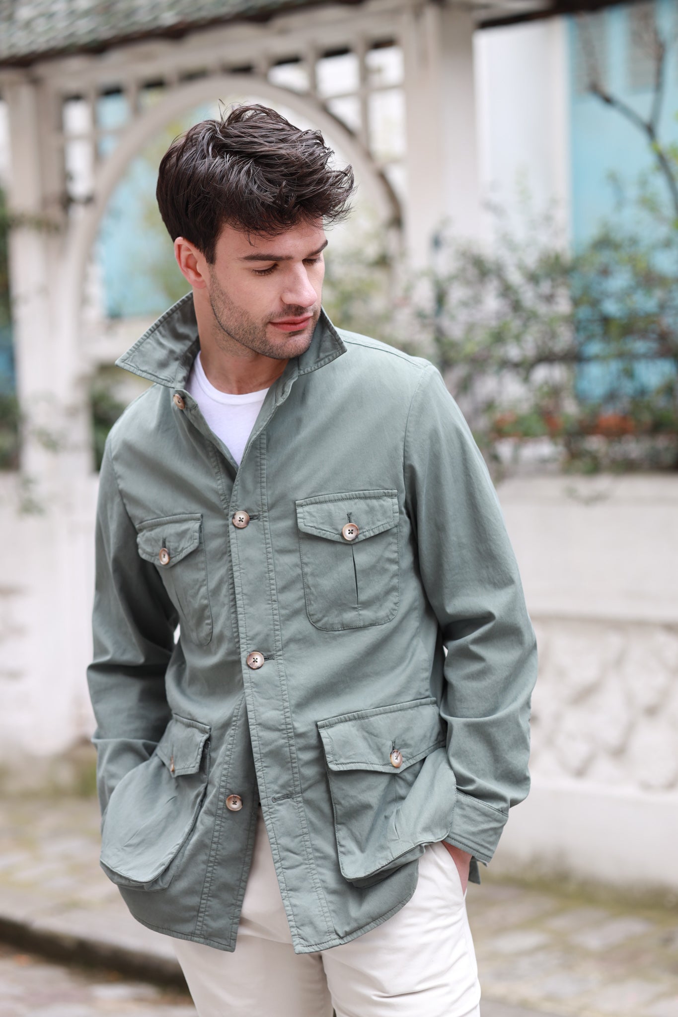 Veste saharienne Sahara en lyocell & coton stretch - Kaki-VESTE BLAZER HOMME-Curling-Paris