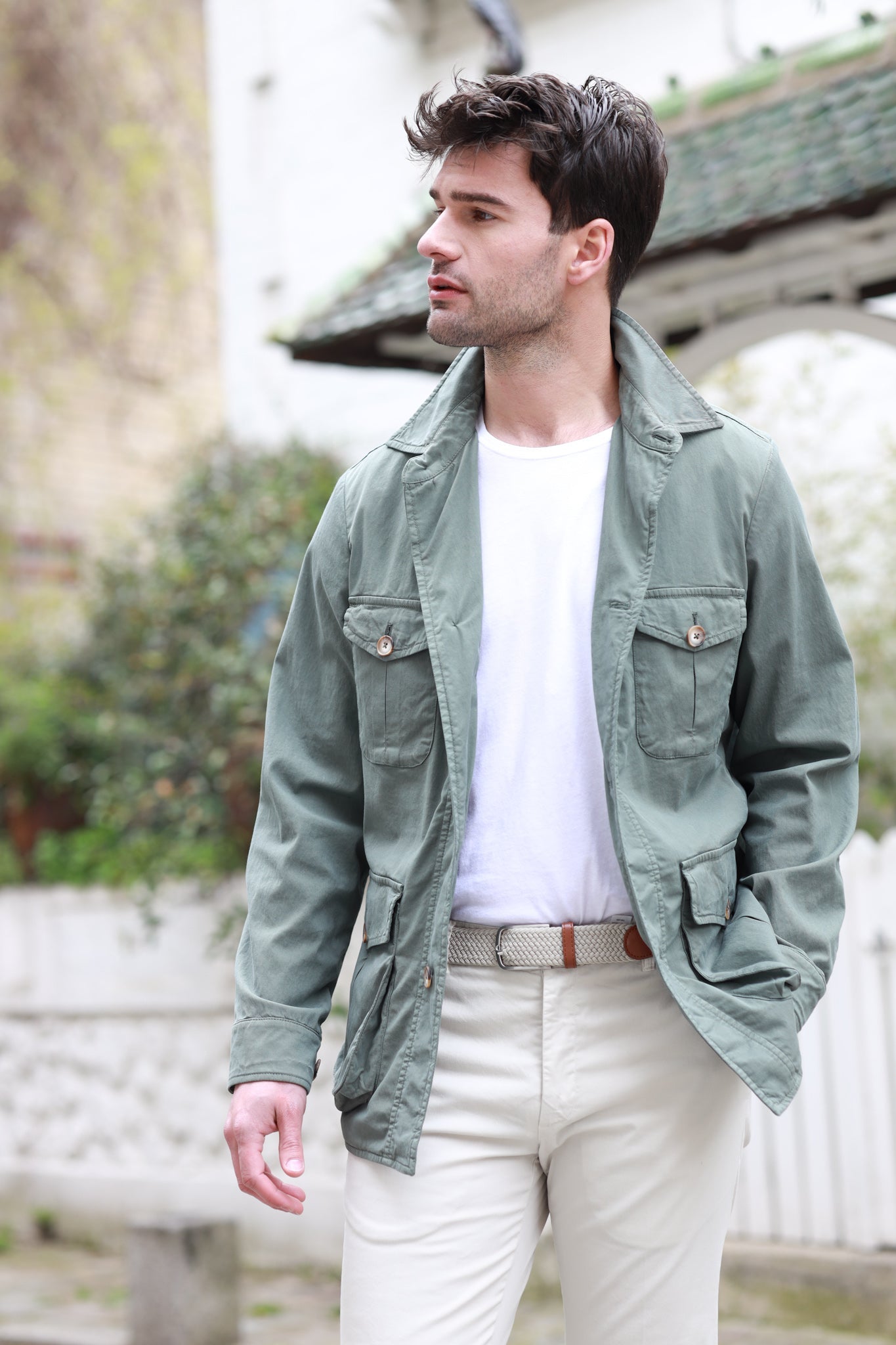 Veste saharienne Sahara en lyocell & coton stretch - Kaki-VESTE BLAZER HOMME-Curling-Paris