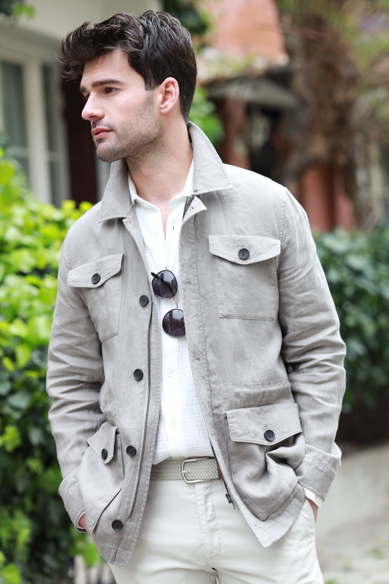 Veste saharienne en lin Aaron - Taupe-VESTE BLAZER HOMME-Curling-Paris