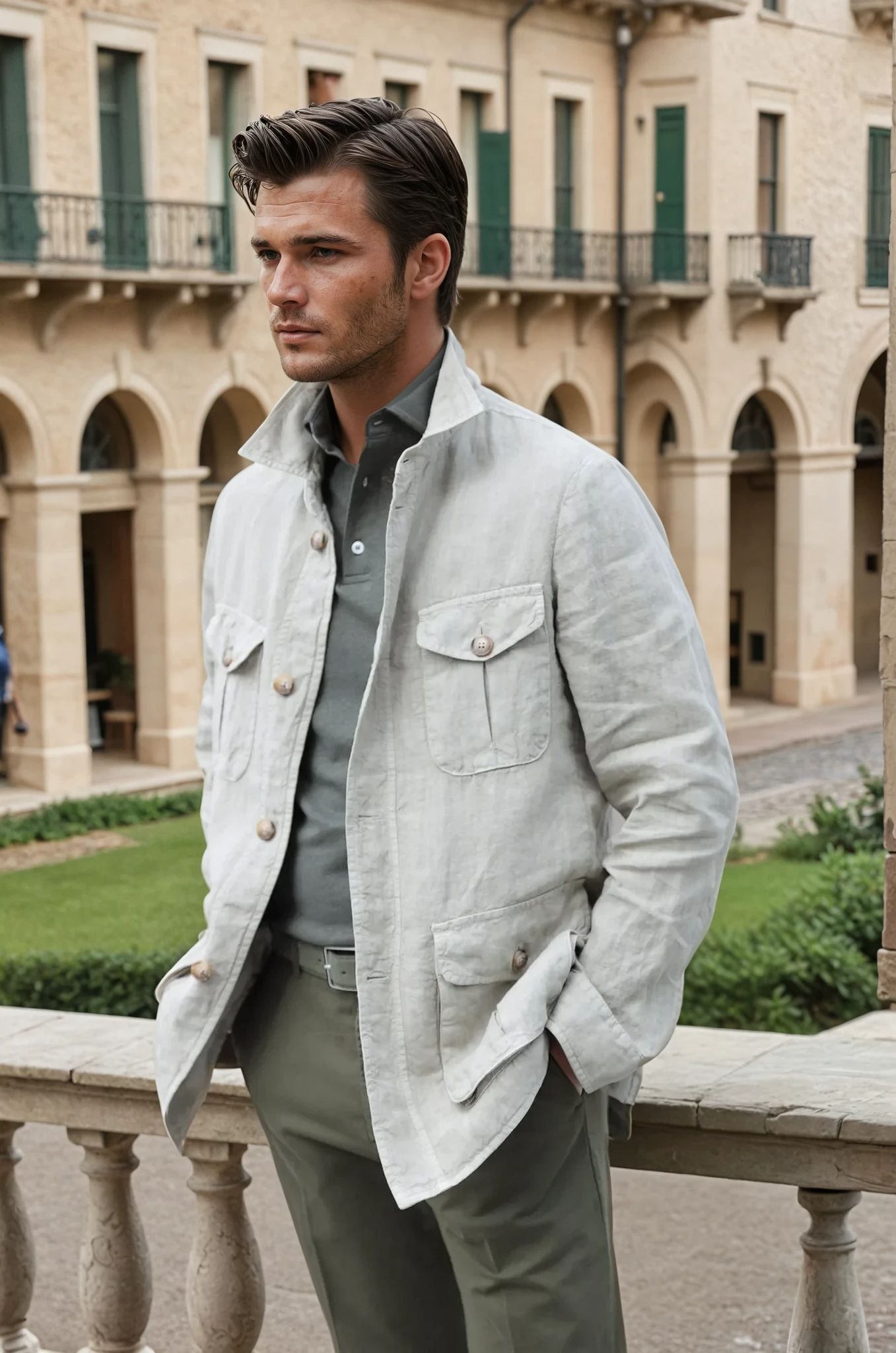 Veste saharienne en lin - Beige-VESTE BLAZER HOMME-Curling-Paris