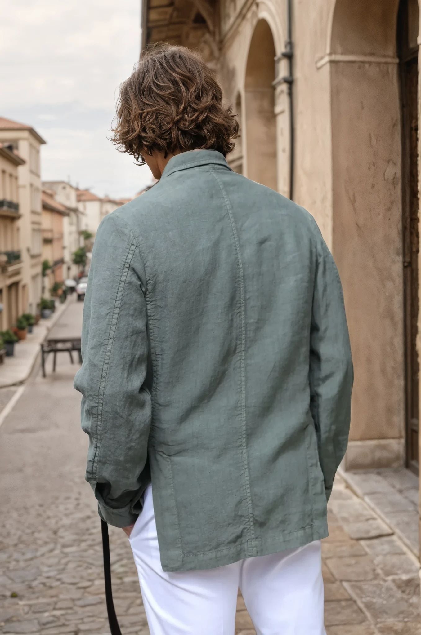 Veste saharienne en lin - Kaki-VESTE BLAZER HOMME-Curling-Paris