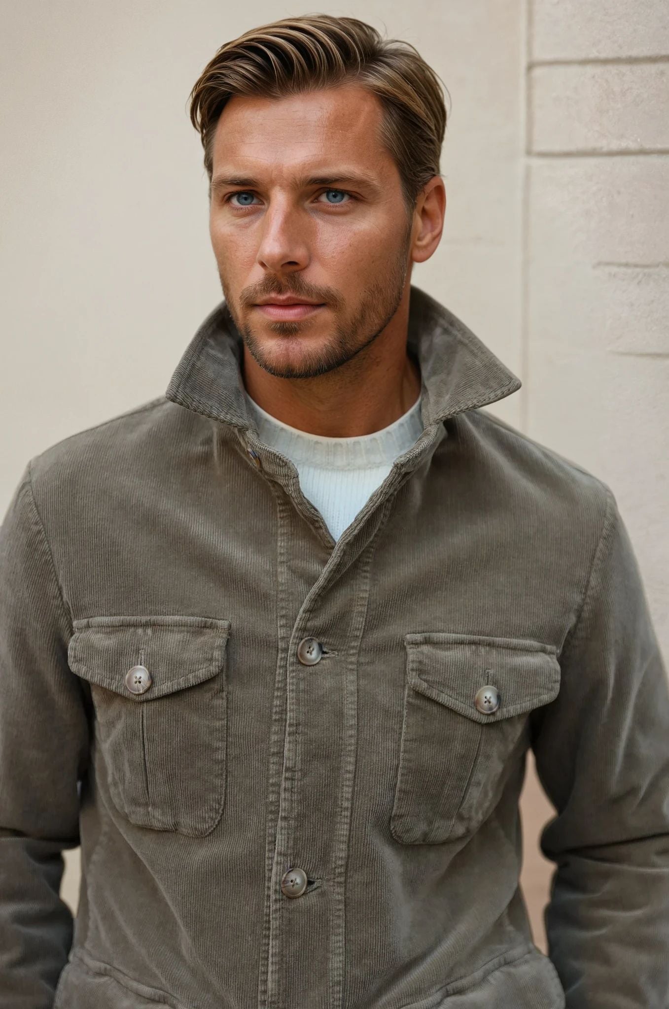 Veste saharienne en velours côtelé stretch - Taupe-VESTE BLAZER HOMME-Curling-Paris
