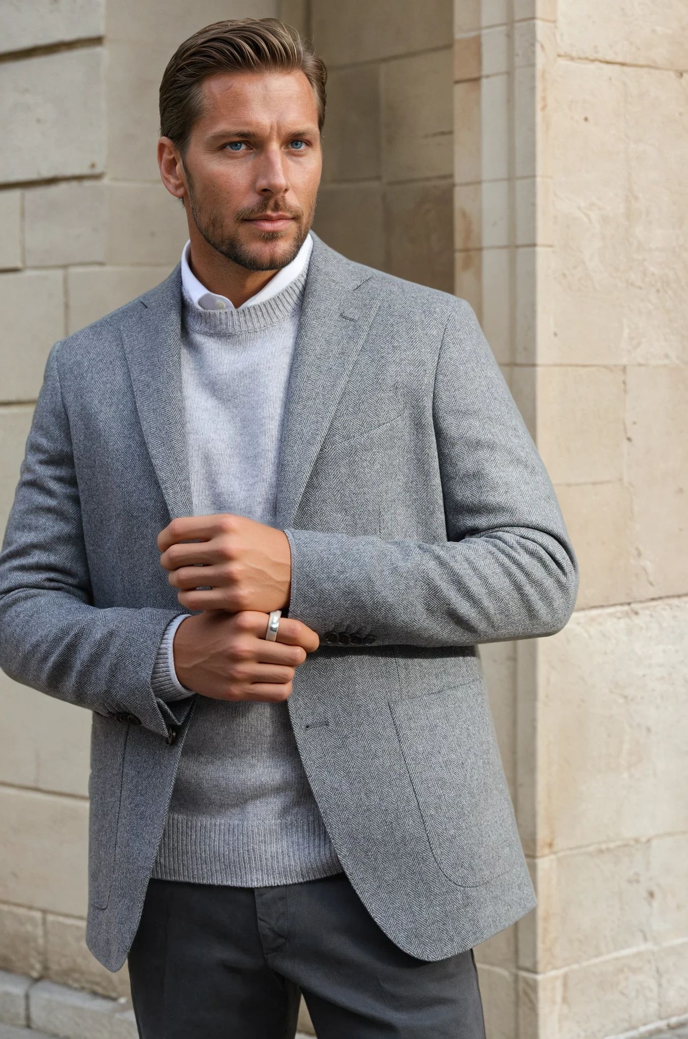 Veste souple Gostev pure laine - Chevron Gris-VESTE BLAZER HOMME-Curling-Paris