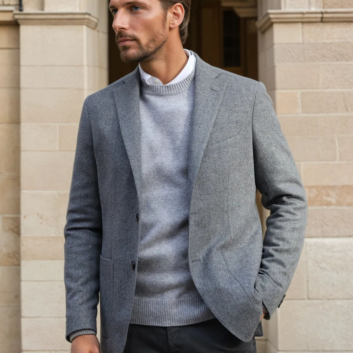 Chevron Blazer Laine Homme Veste Homme Casual Chic Pure Laine à