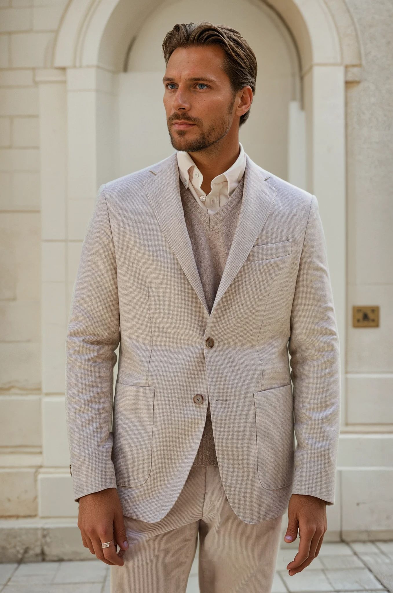 Veste souple Gostev pure laine - Pied de poule beige-VESTE BLAZER HOMME-Curling-Paris