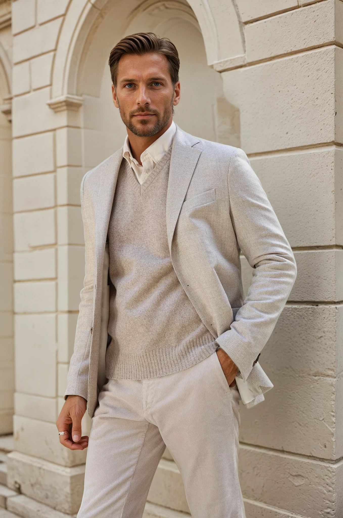 Veste souple Gostev pure laine - Pied de poule beige-VESTE BLAZER HOMME-Curling-Paris