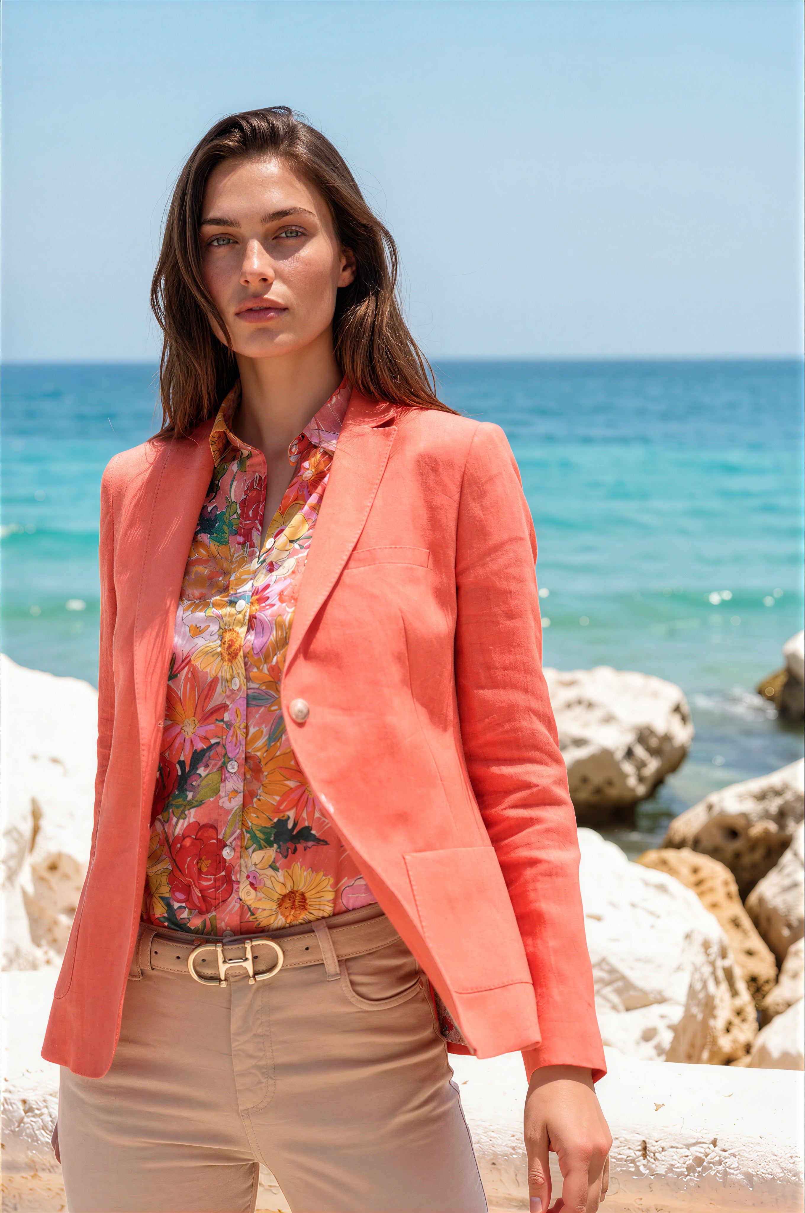 Veste victoire en lin - Orange-VESTE BLAZER FEMME-Curling-Paris
