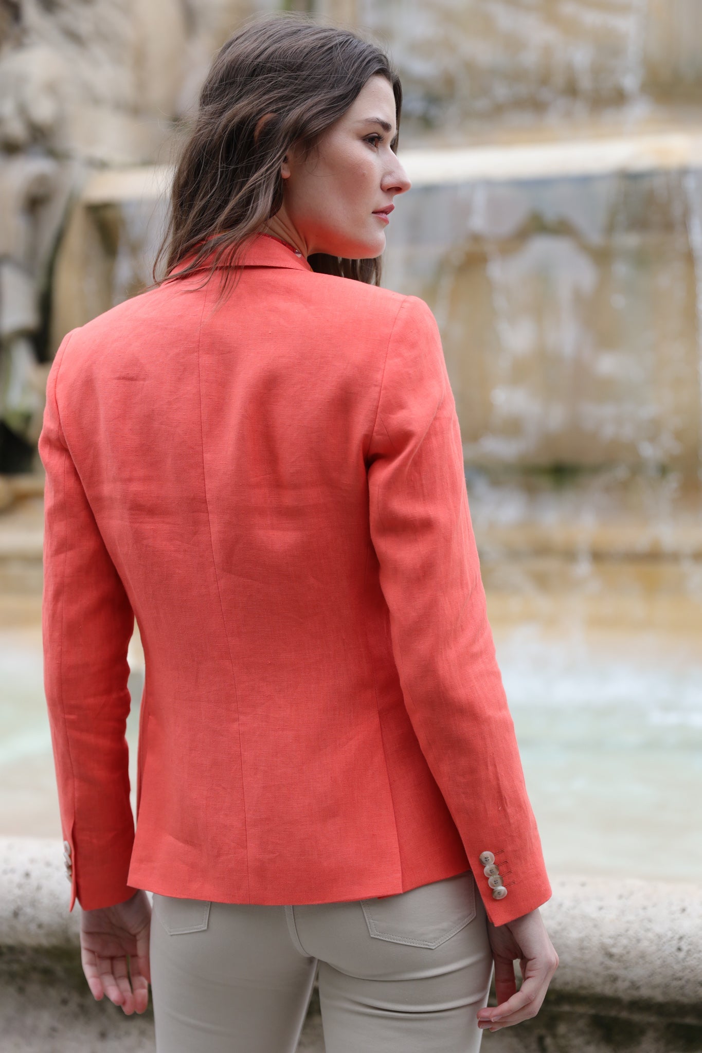 Veste victoire en lin - Orange-VESTE BLAZER FEMME-Curling-Paris