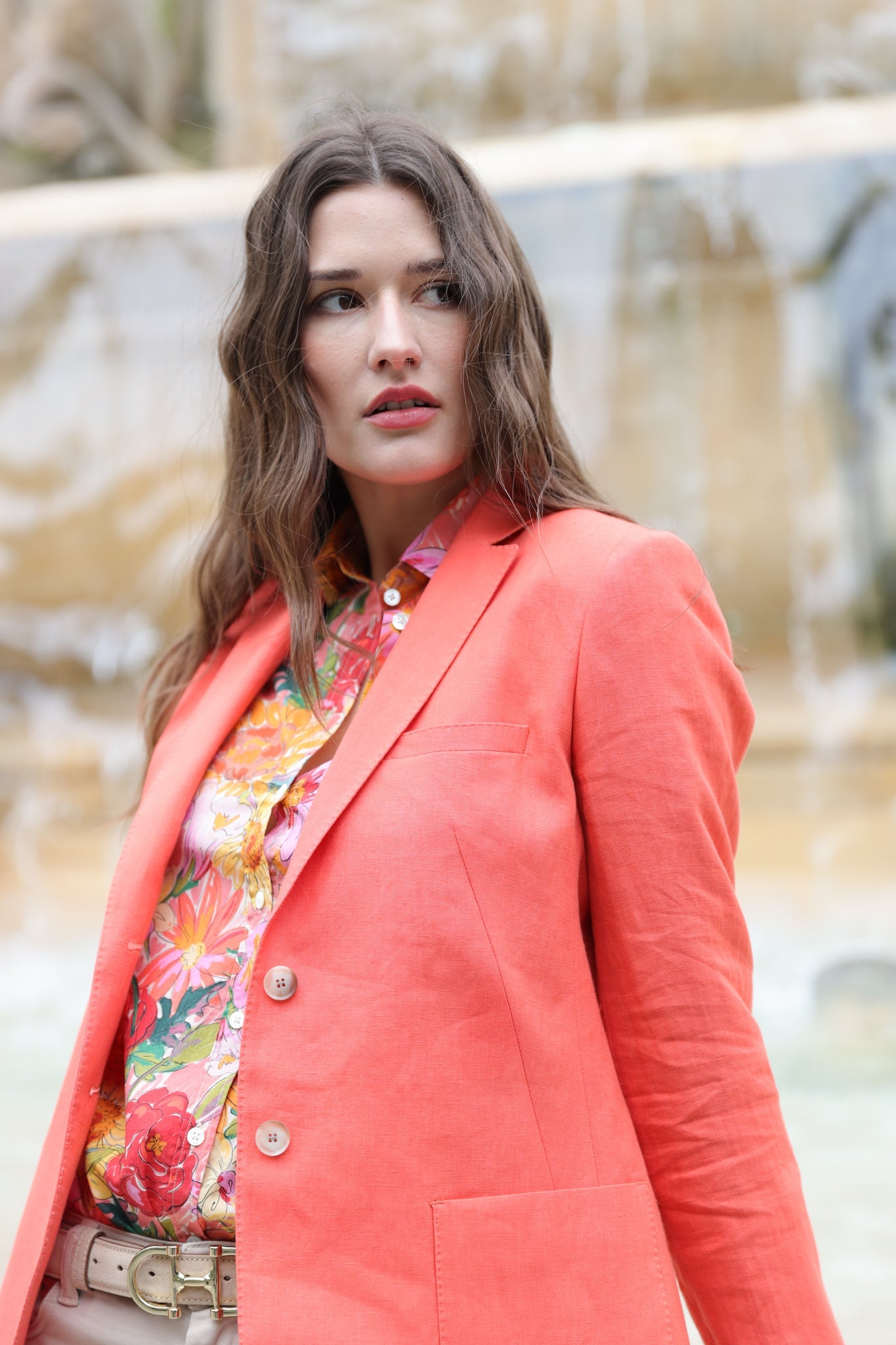 Veste victoire en lin - Orange-VESTE BLAZER FEMME-Curling-Paris