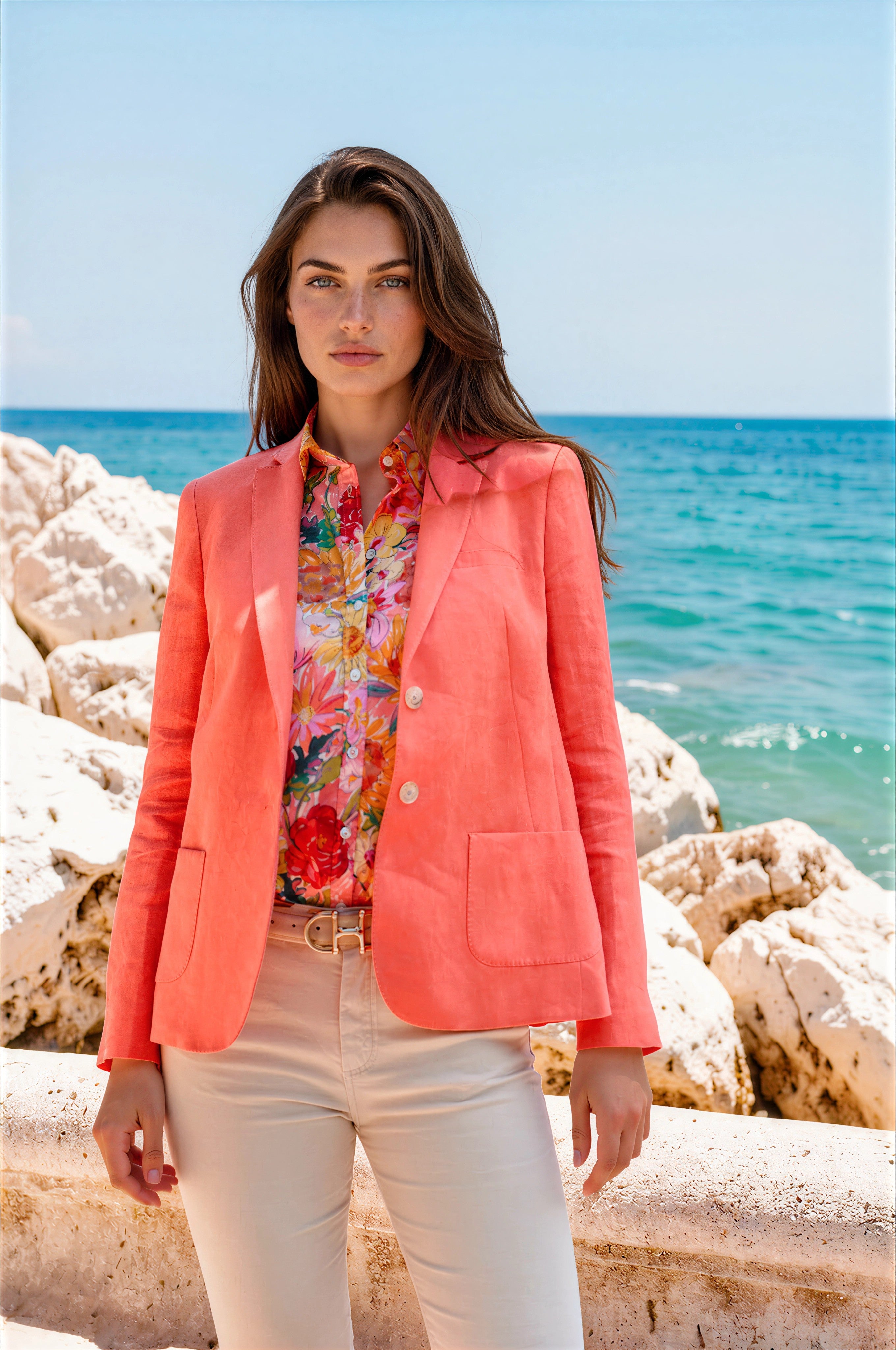 Veste victoire en lin - Orange-VESTE BLAZER FEMME-Curling-Paris