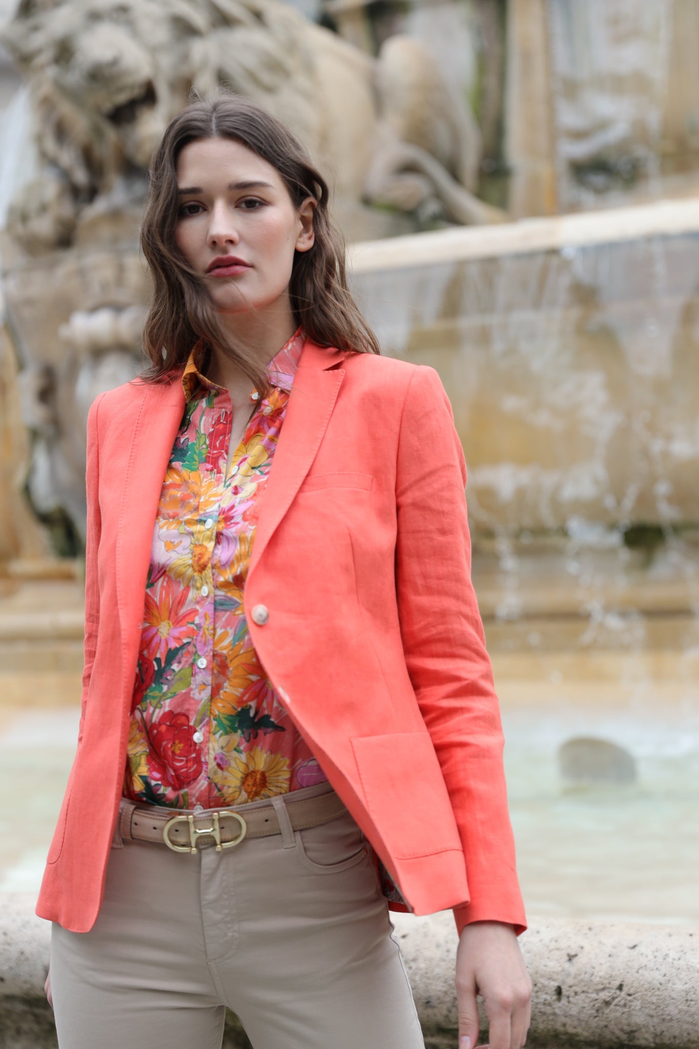 Veste victoire en lin - Orange-VESTE BLAZER FEMME-Curling-Paris