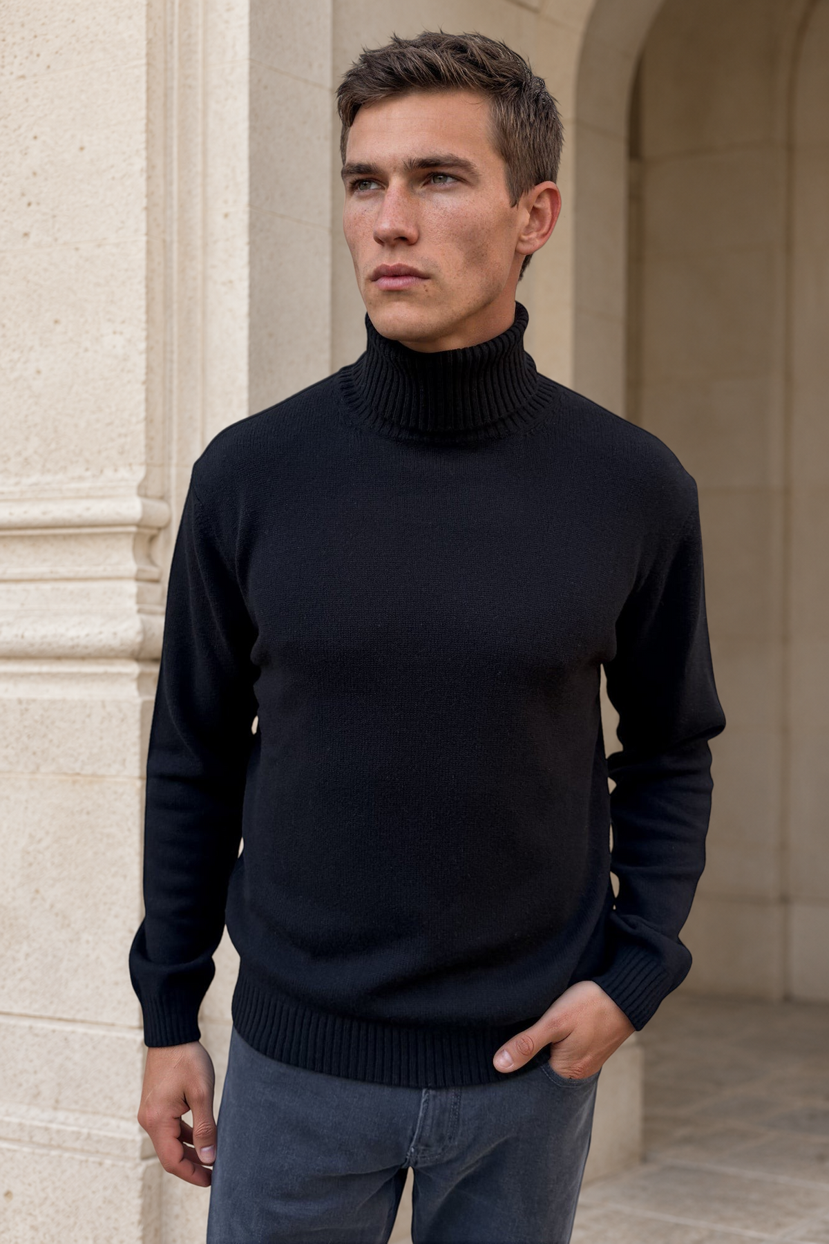 Pull col roulé Vito en laine et cachemire – Noir