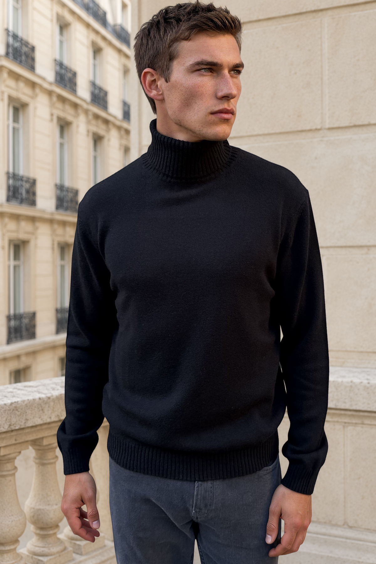 Pull col roulé Vito en laine et cachemire – Noir