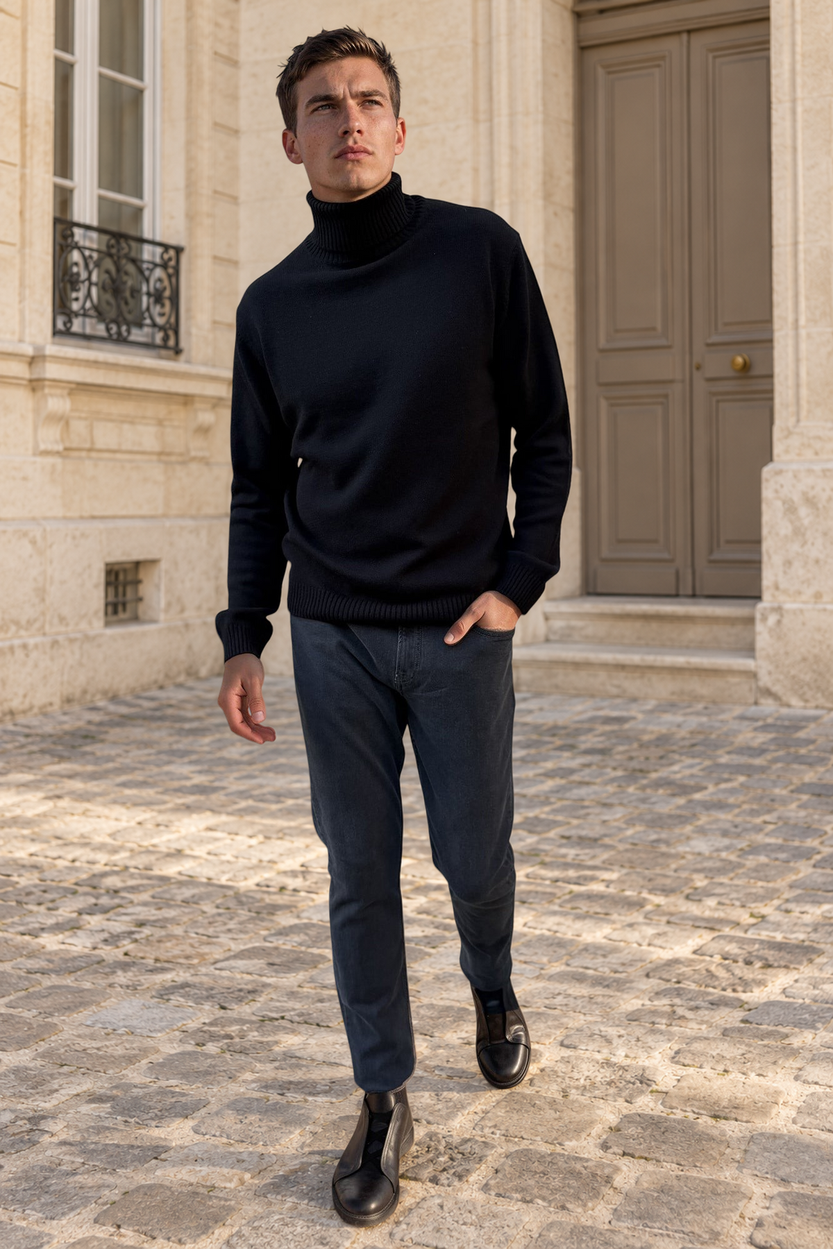Pull col roulé Vito en laine et cachemire – Noir