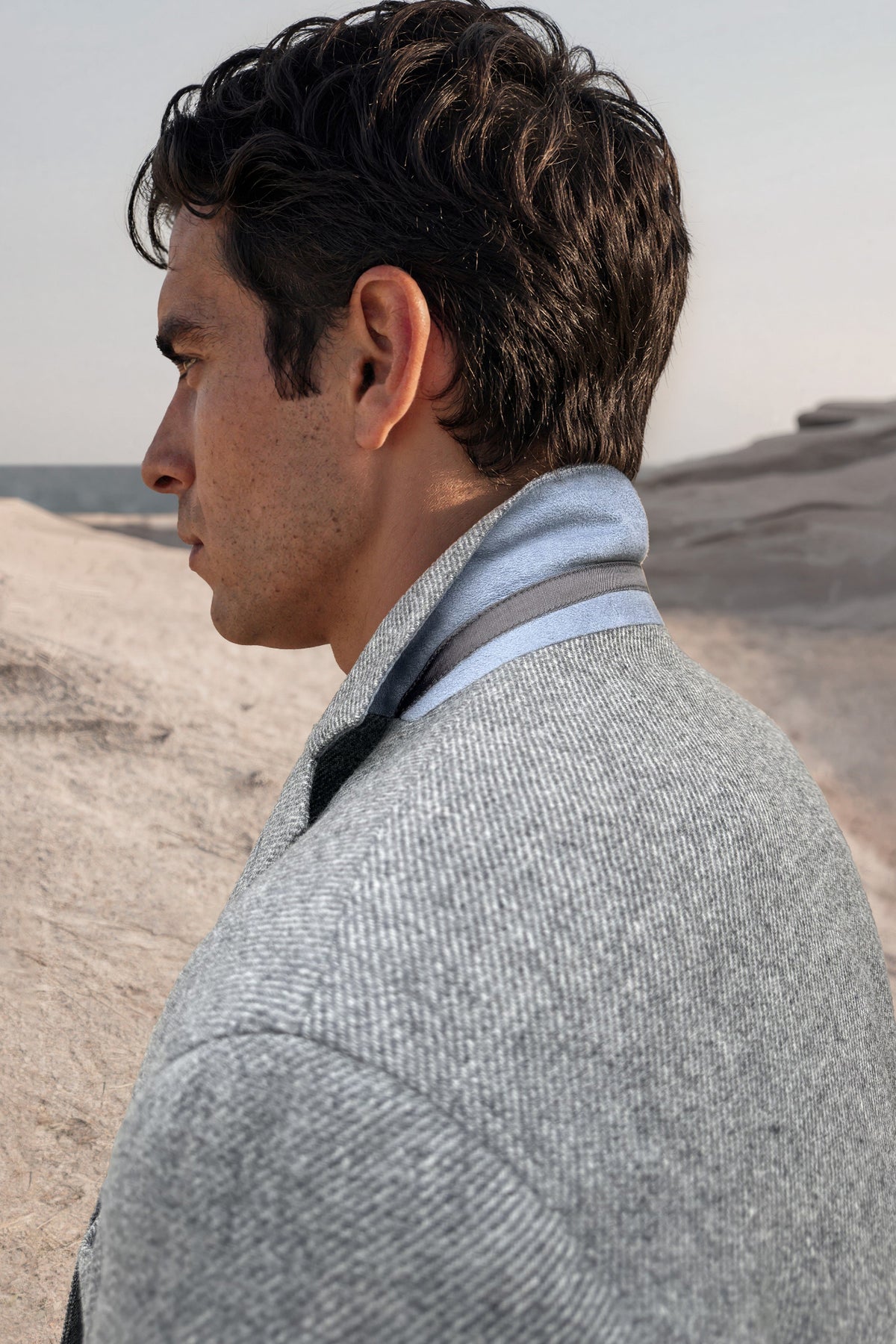 Colbert Giorgio van Angelico-scheerwol met visgraatmotief – Denimblauw