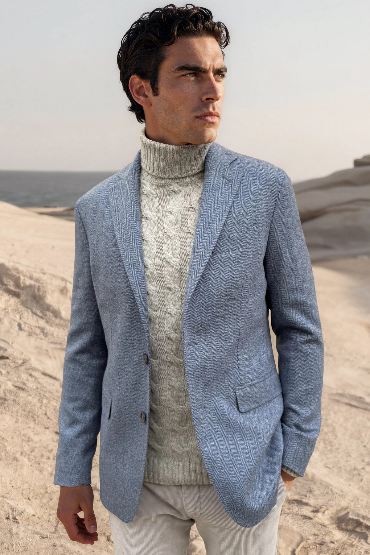 Giacca Giorgio in lana vergine Angelico a spina di pesce – Blu denim