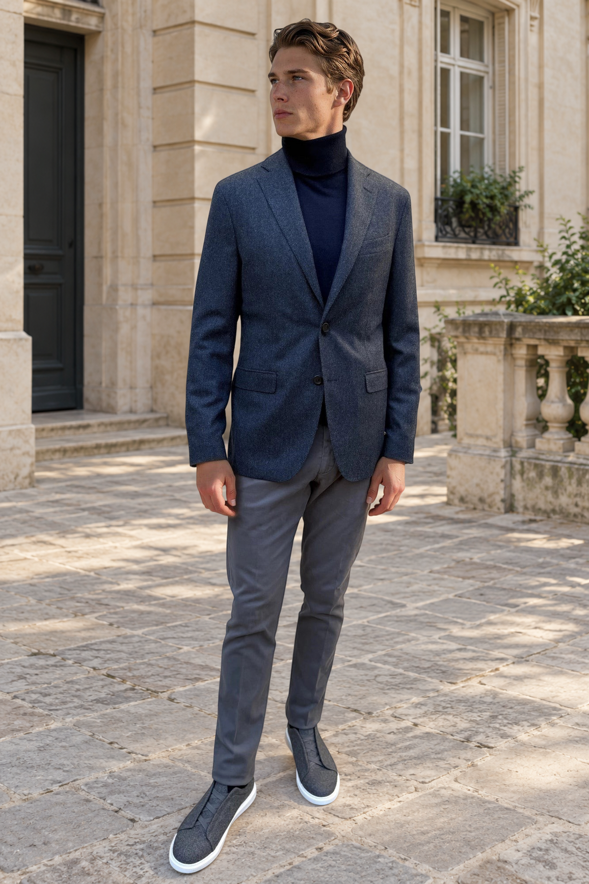 Veste Giorgio en laine & cachemire Bottoli à chevrons - Bleu