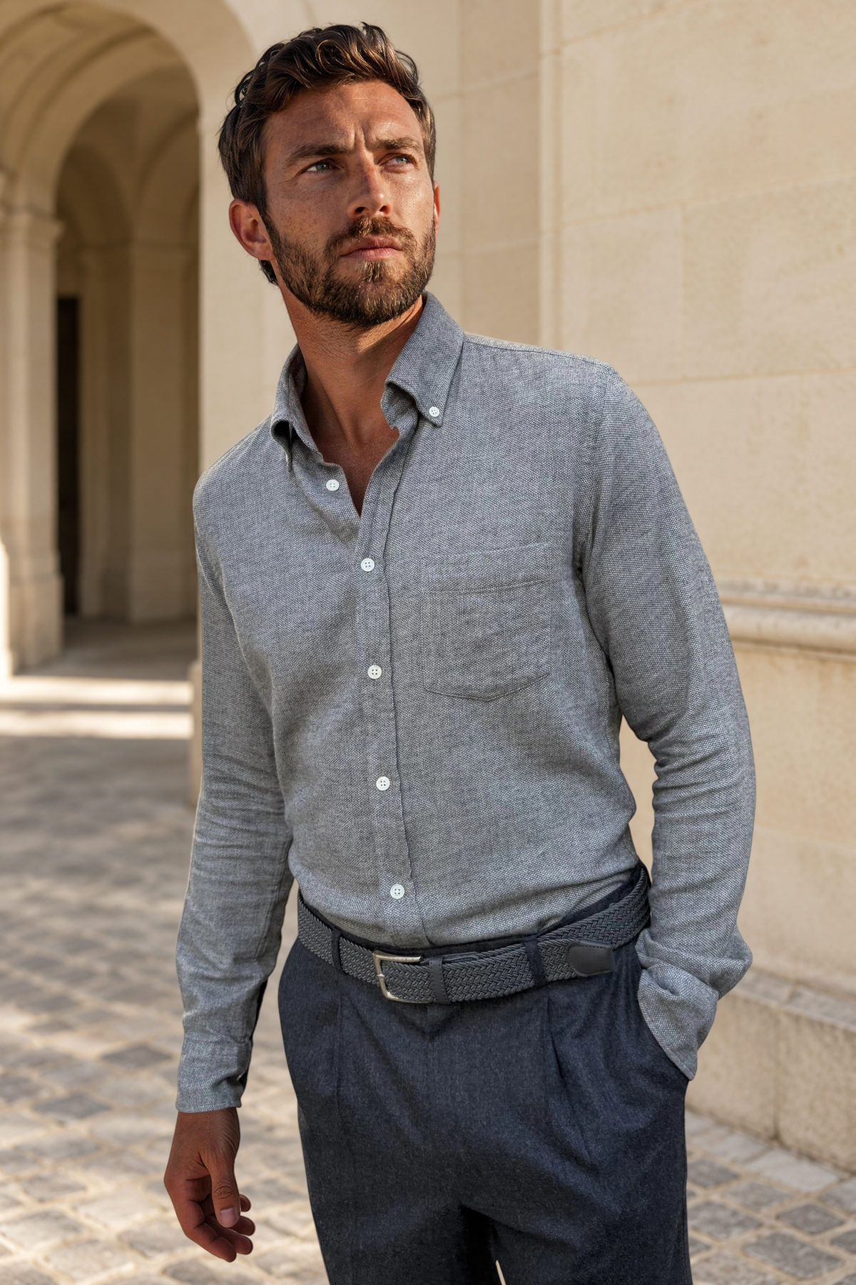 Camisa Clovis de algodón - Dobby Gris