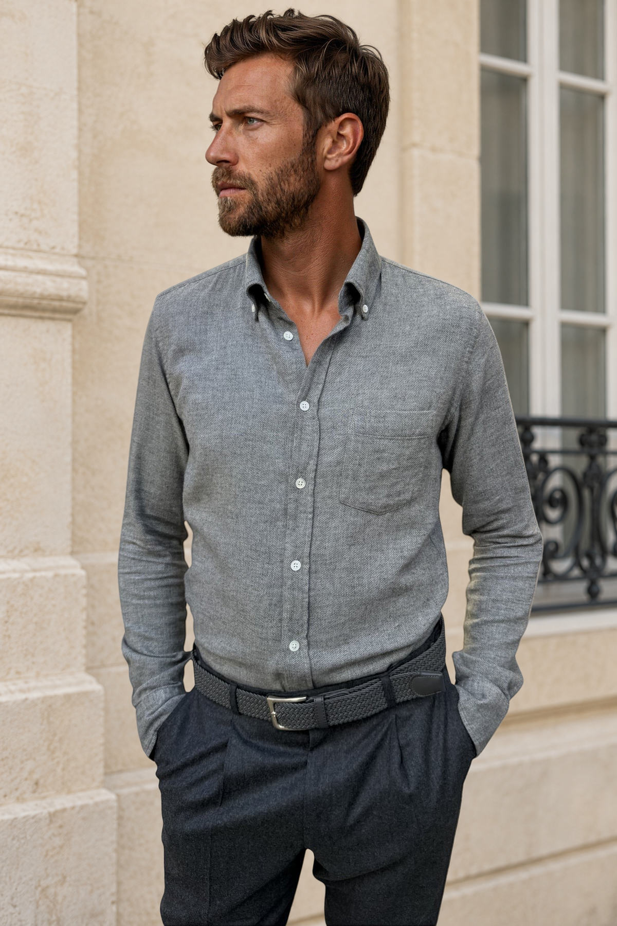 Camisa Clovis de algodón - Dobby Gris