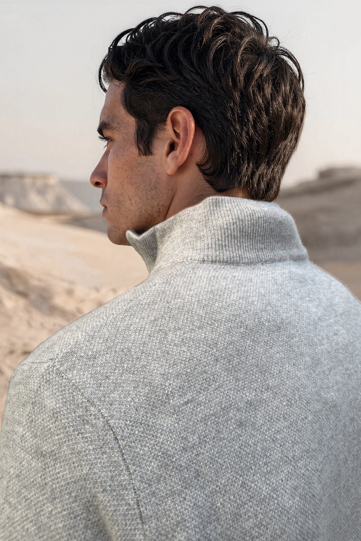 Alberto wool & cashmere zip-neck sweater caviar – Grey