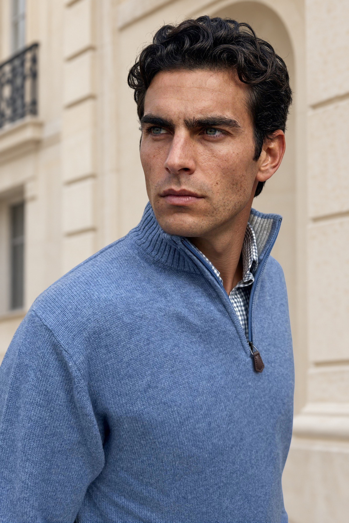Maxime zip-neck sweater in wool & cashmere – Denim