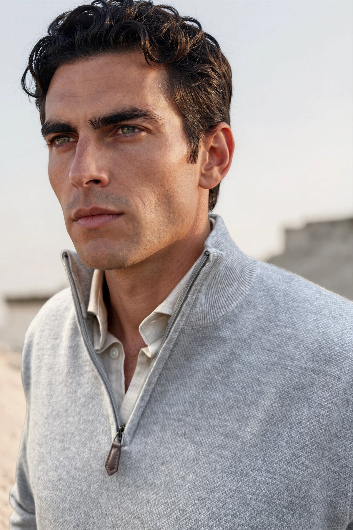 Alberto wool & cashmere zip-neck sweater caviar – Grey