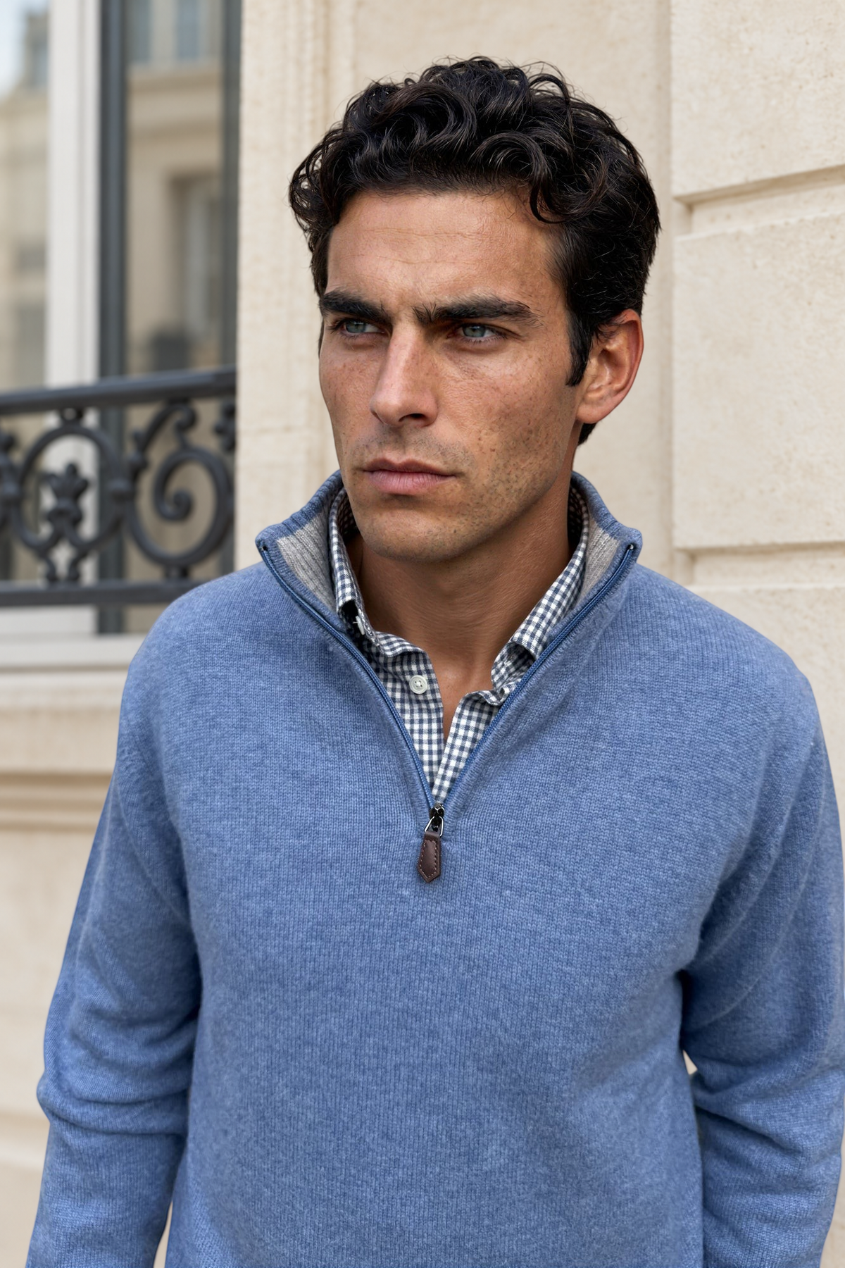 Maxime zip-neck sweater in wool & cashmere – Denim