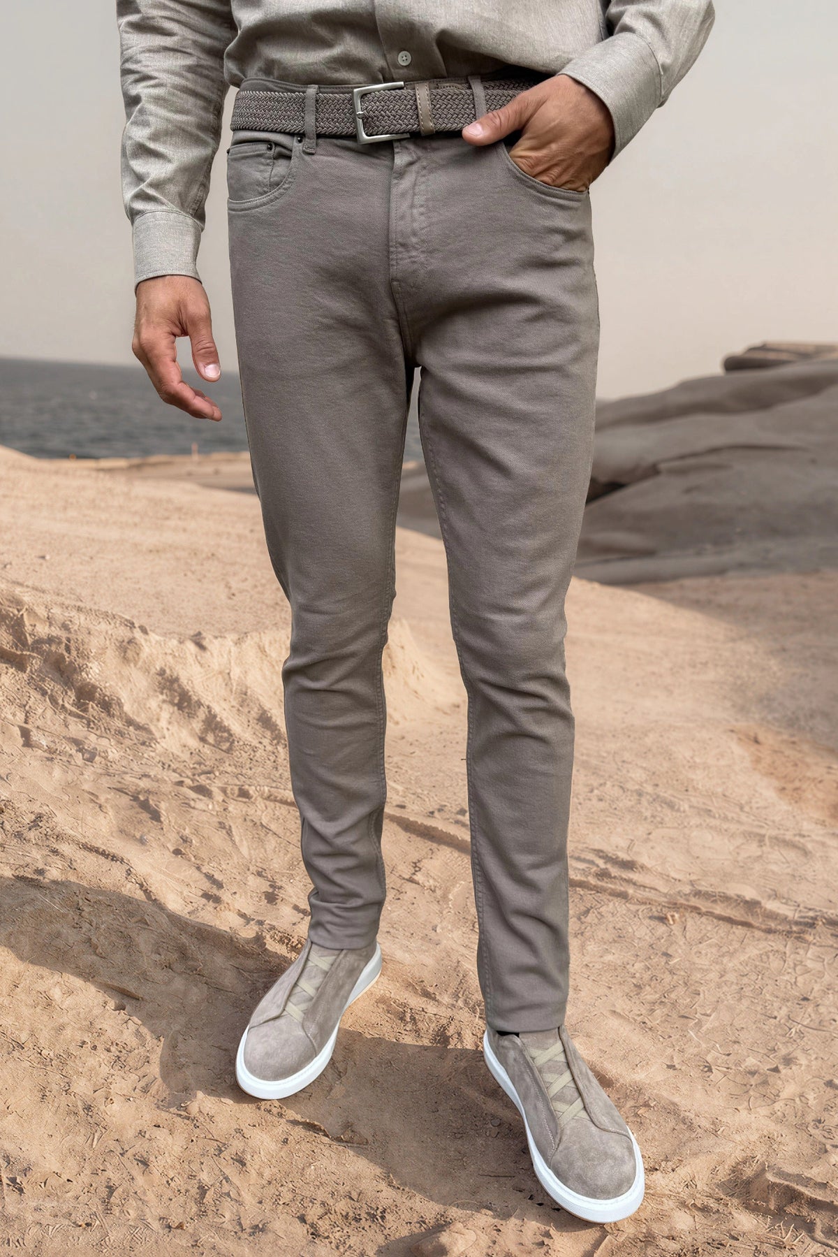 James Five-Pocket Stretch Cotton Trousers - Taupe