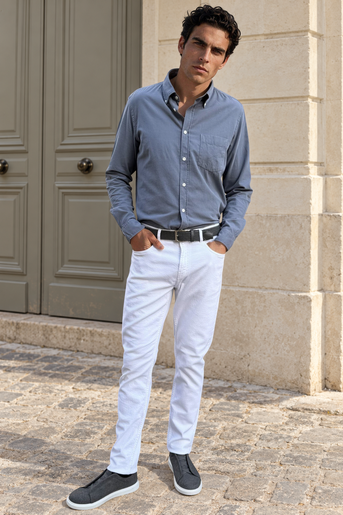 James five-pocket stretch cotton trousers - White