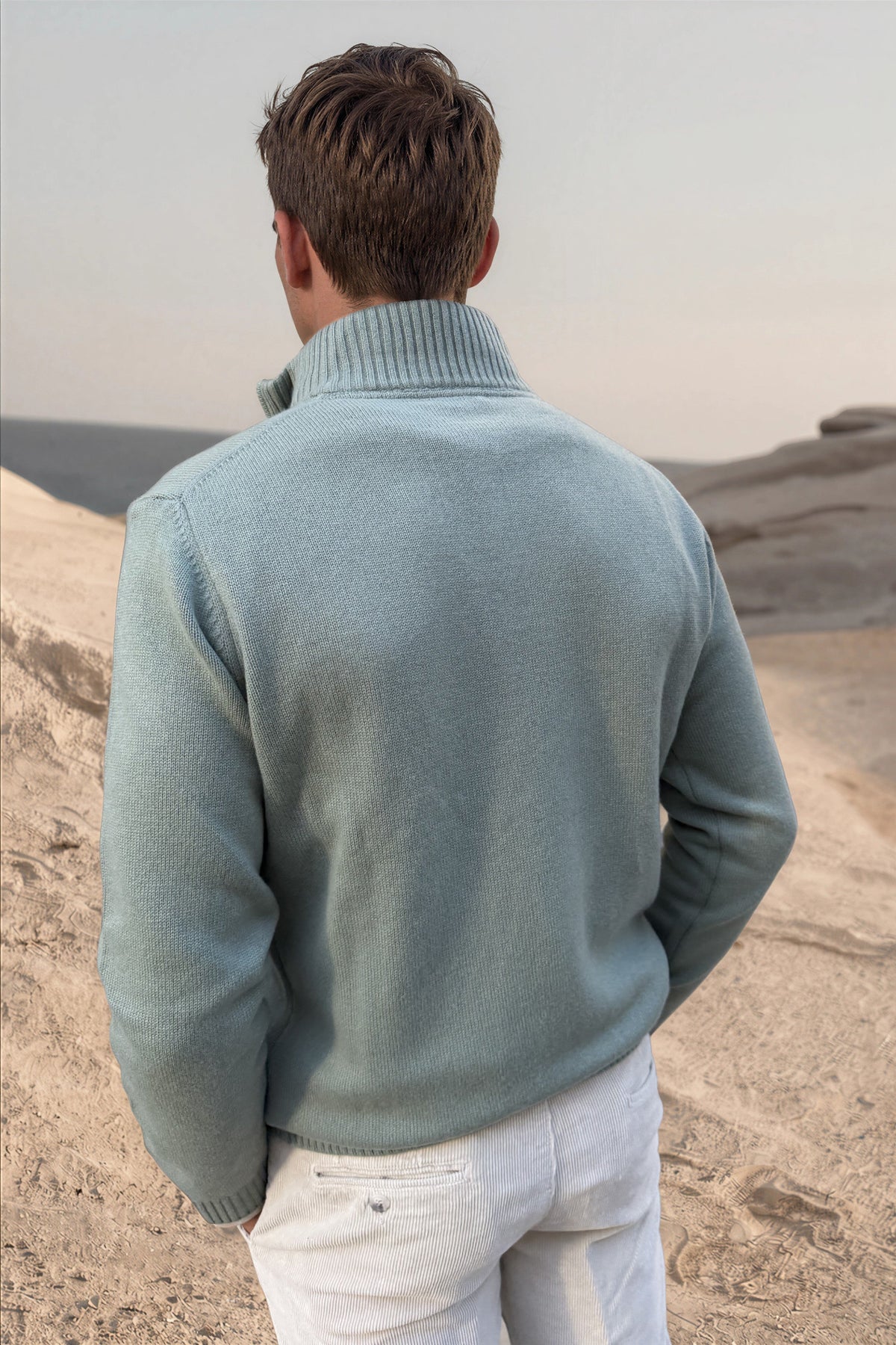 Maxime zip-neck wool & cashmere sweater – Sage