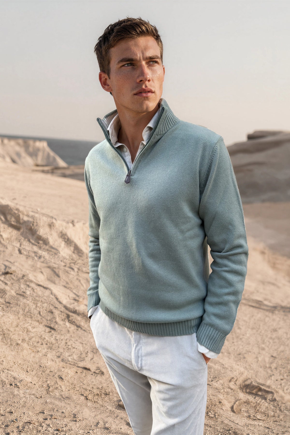 Maxime zip-neck wool & cashmere sweater – Sage