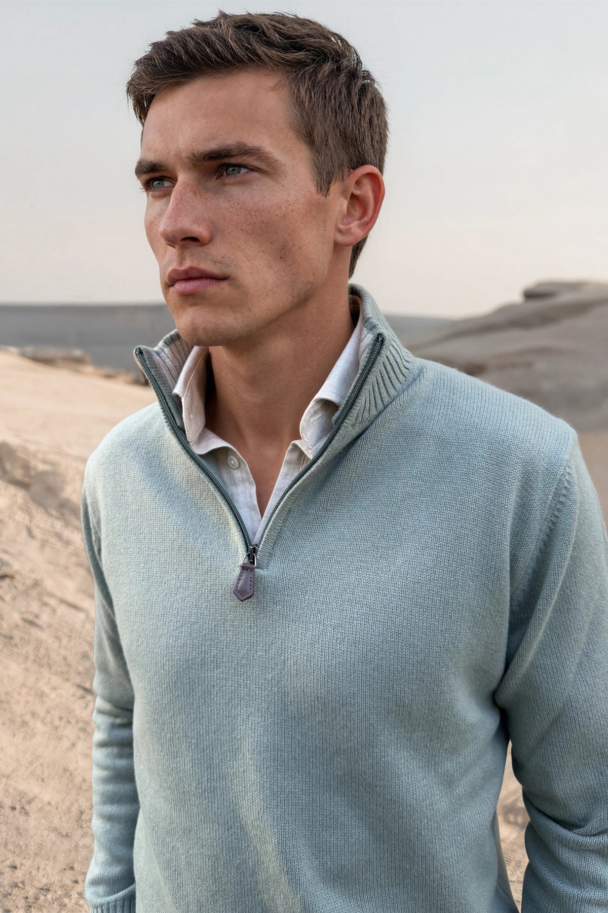 Maxime zip-neck wool & cashmere sweater – Sage