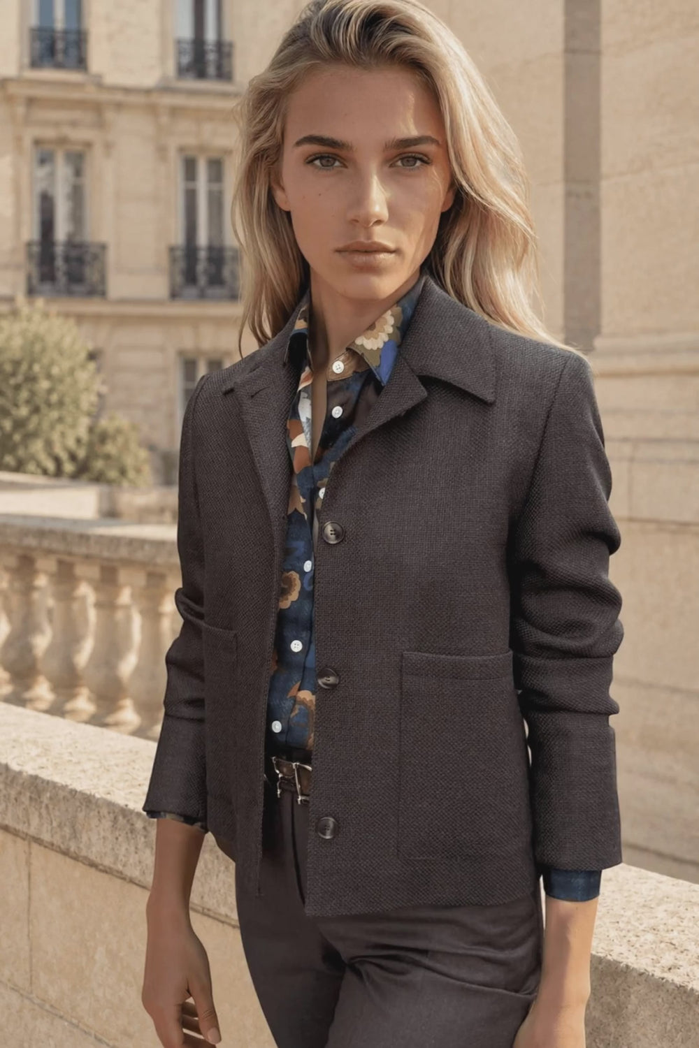 Veste Ysee en laine vierge nattée - Marron — vidéo produit