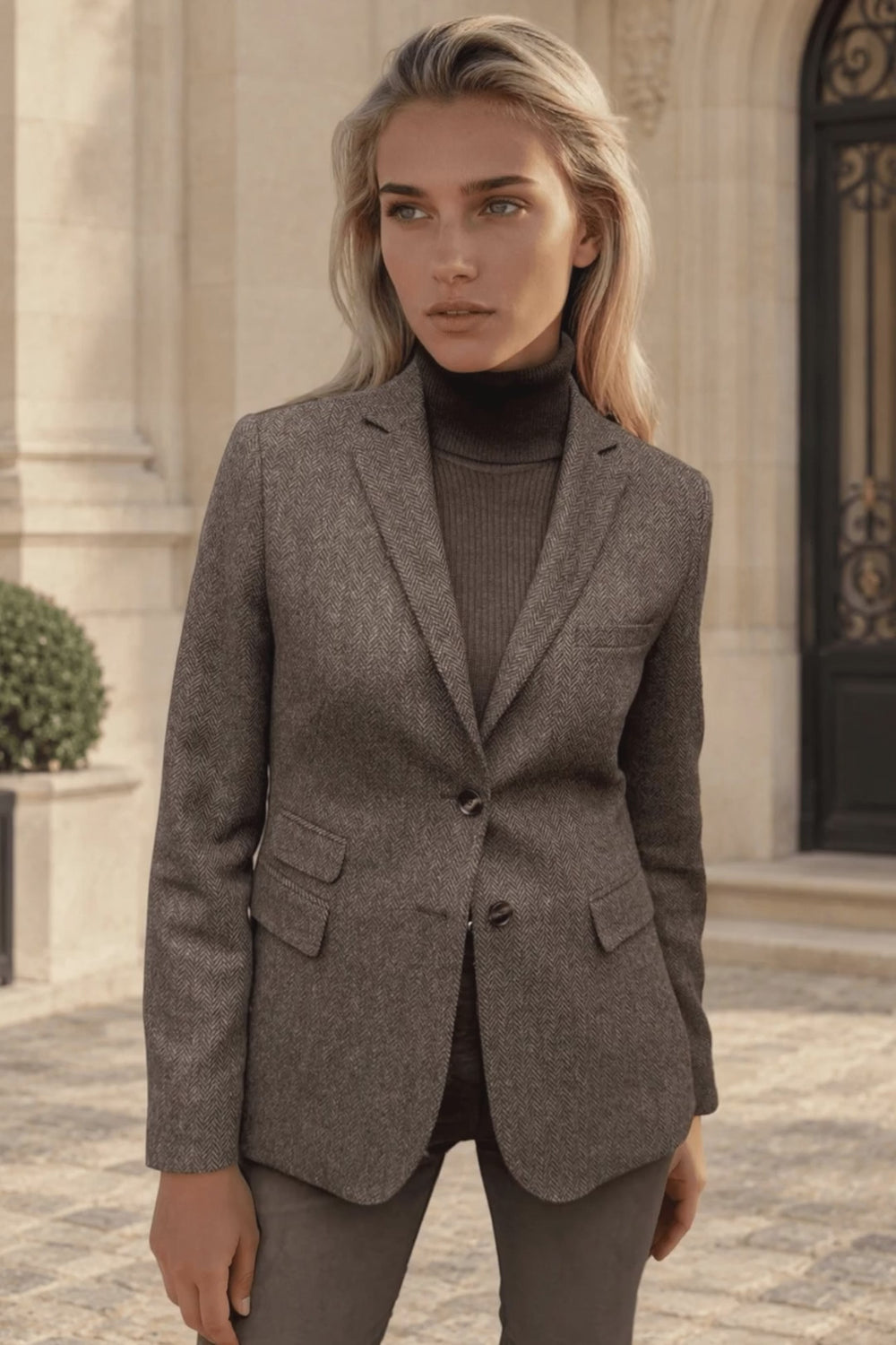 Veste Vesnove en laine vierge chevron - Marron — vidéo produit