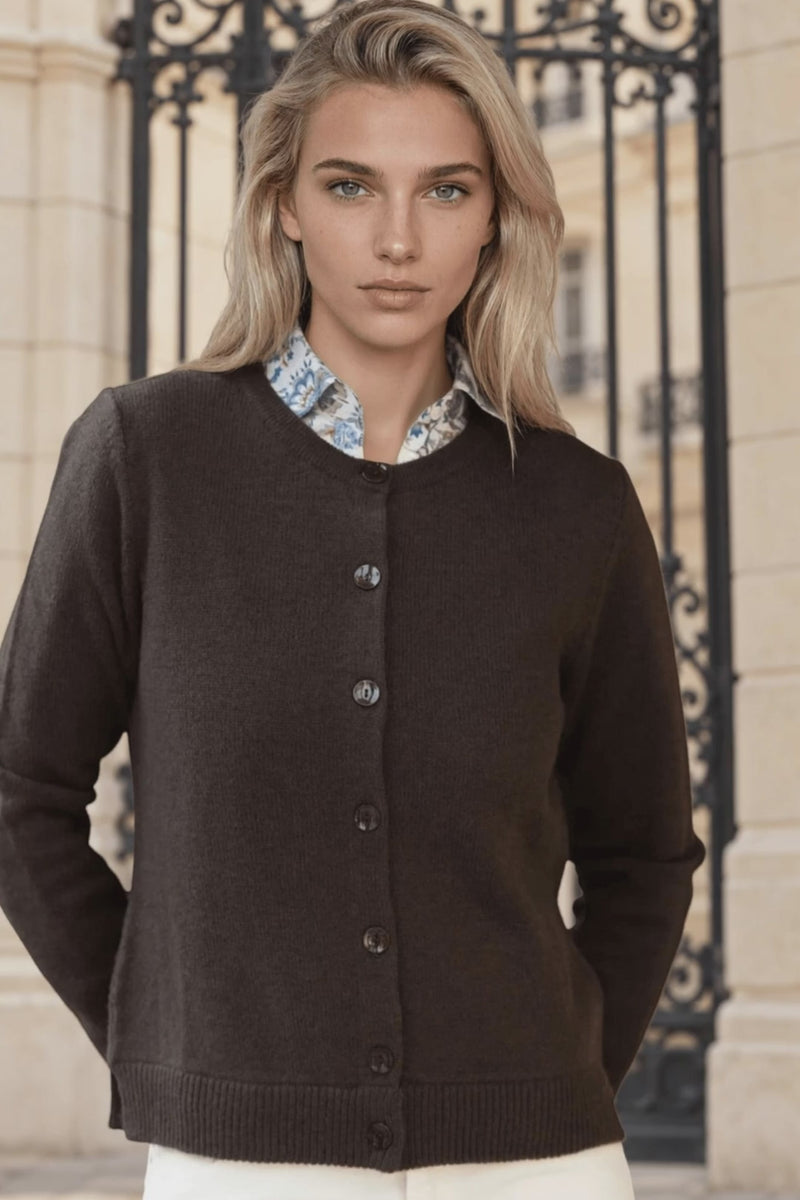 Gilet Charlie col rond en laine & cachemire - Marron — vidéo produit