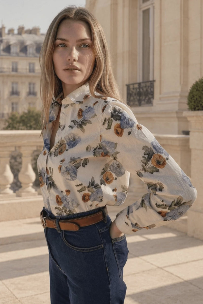 Chemisier Clémence en coton Liberty of London - Ecru, ciel et ocre — vidéo produit