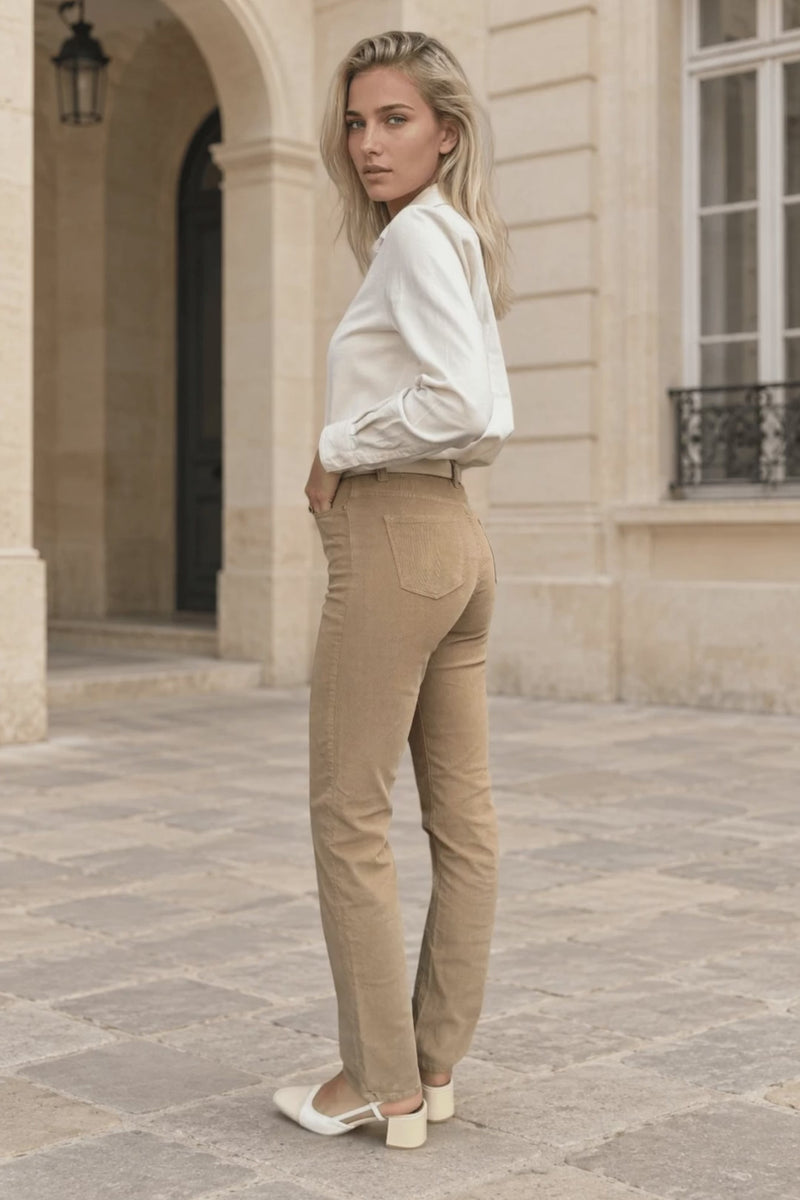 Pantalon Josh en velours milleraies stretch - Camel — vidéo produit