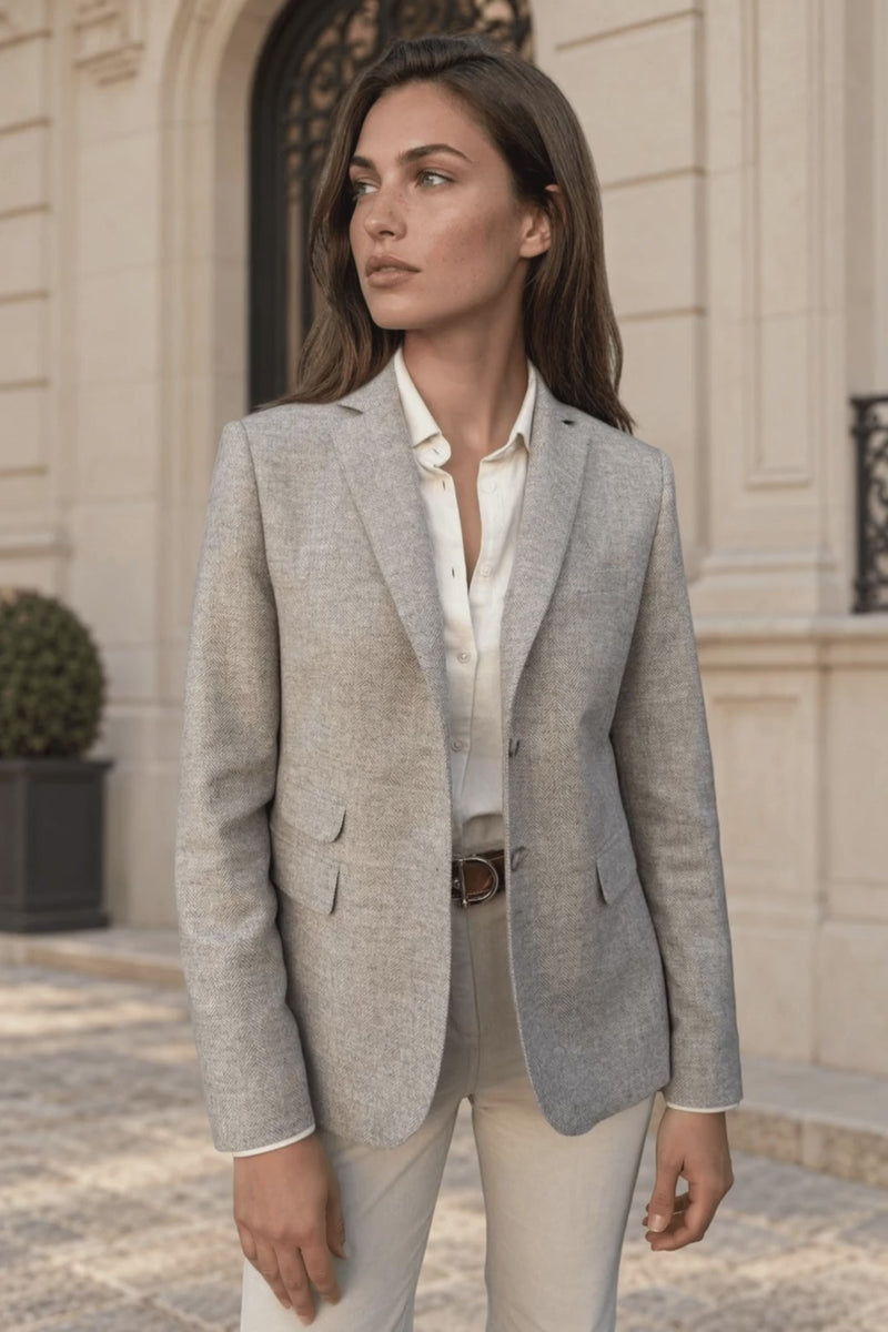 Veste Vesnove chevron beige portée — Curling Paris