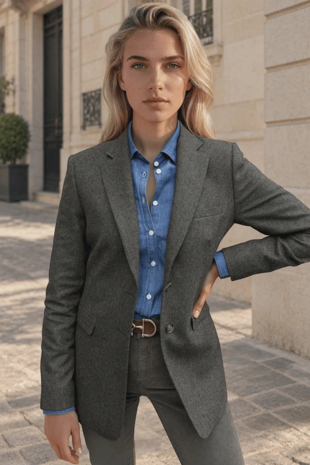 Veste Isabel en laine vierge Angelico à chevrons - Kaki — vidéo produit