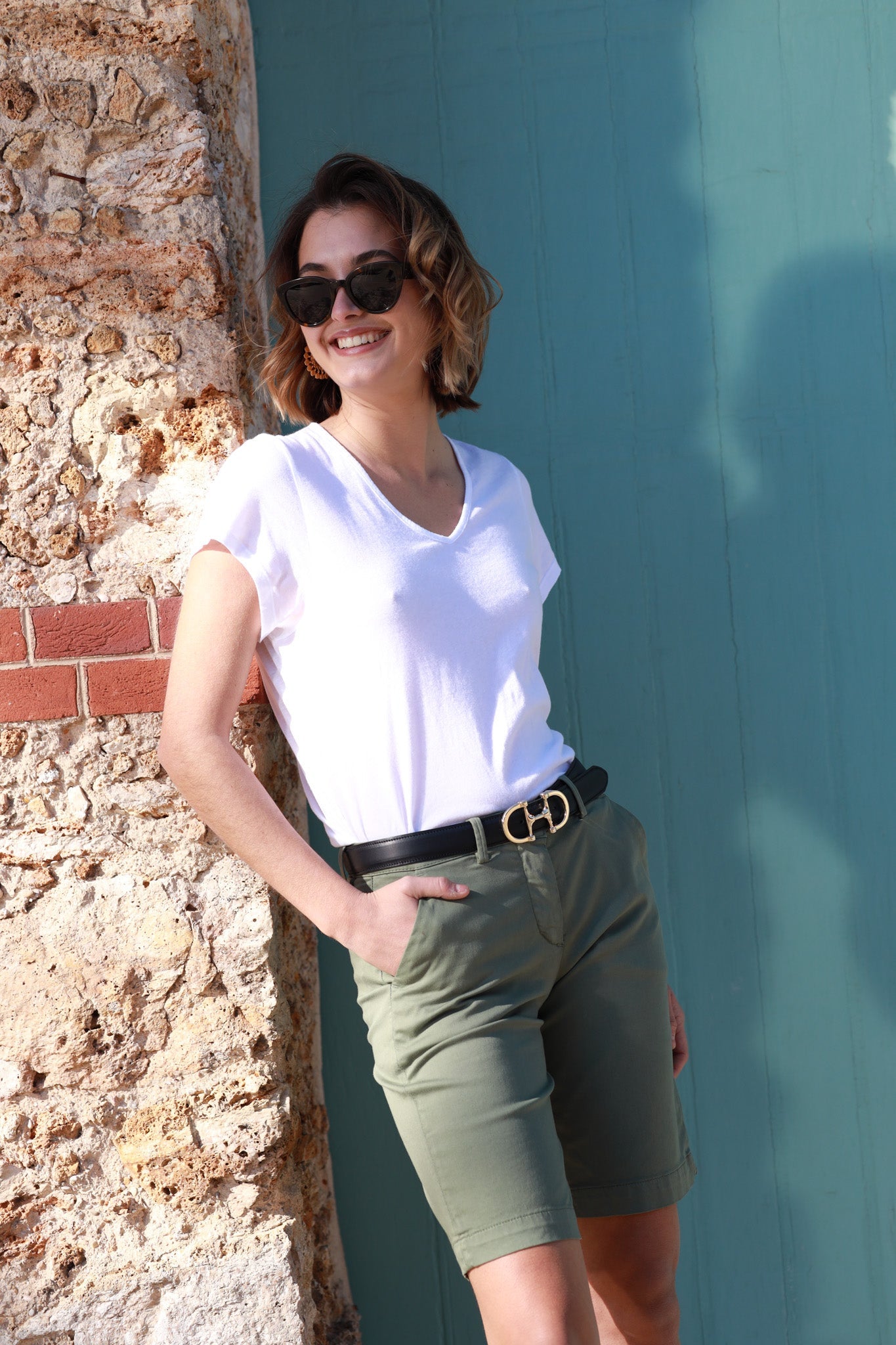 Bermuda Bambi en coton stretch - Kaki-BERMUDAS FEMME-Curling-Paris