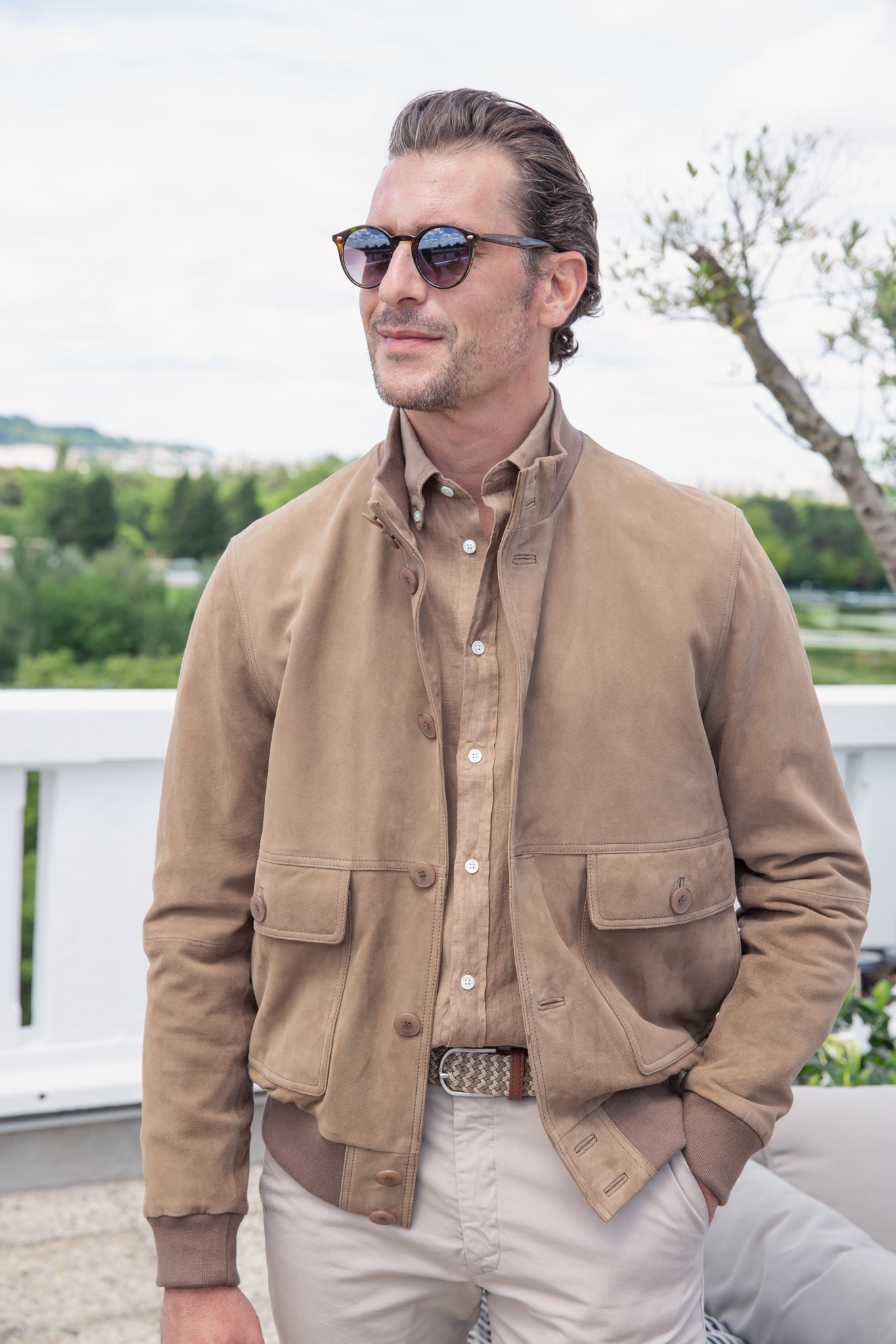 Blouson en peau Starter - Chèvre velours Taupe-MANTEAU HOMME-Curling-Paris