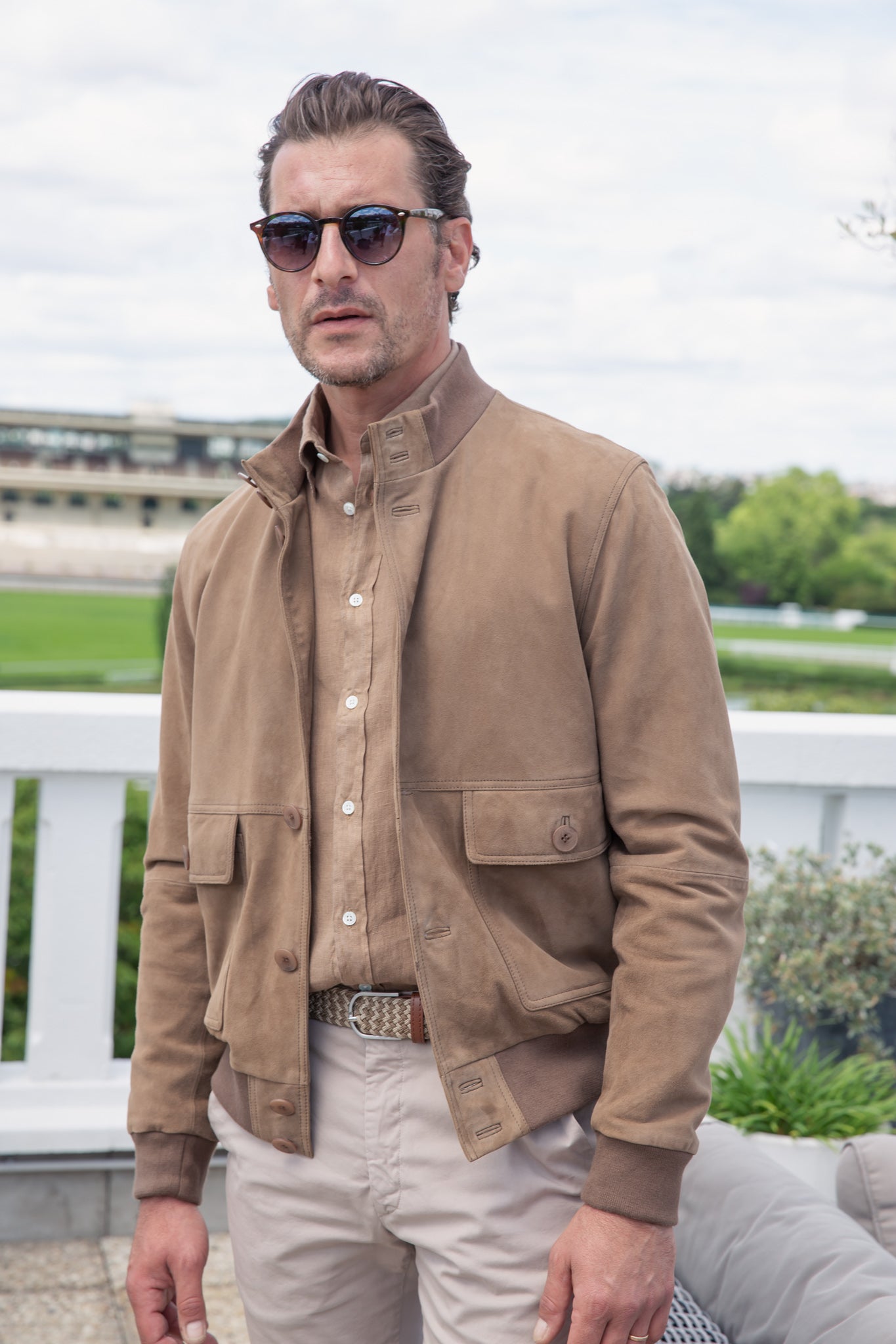 Blouson en peau Starter - Chèvre velours Taupe-MANTEAU HOMME-Curling-Paris