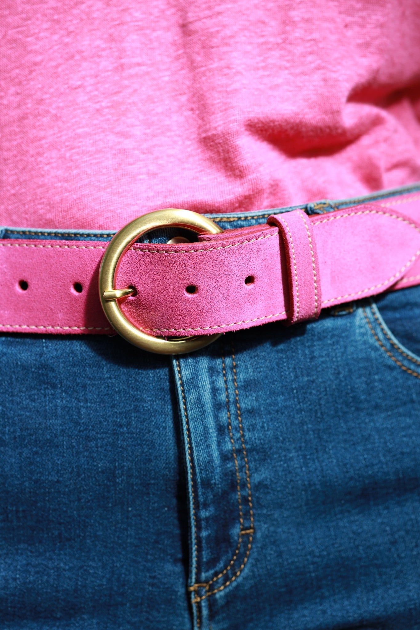 Ceinture Cinzia en cuir velours - Rose fuchsia-CEINTURE FEMME-Curling-Paris