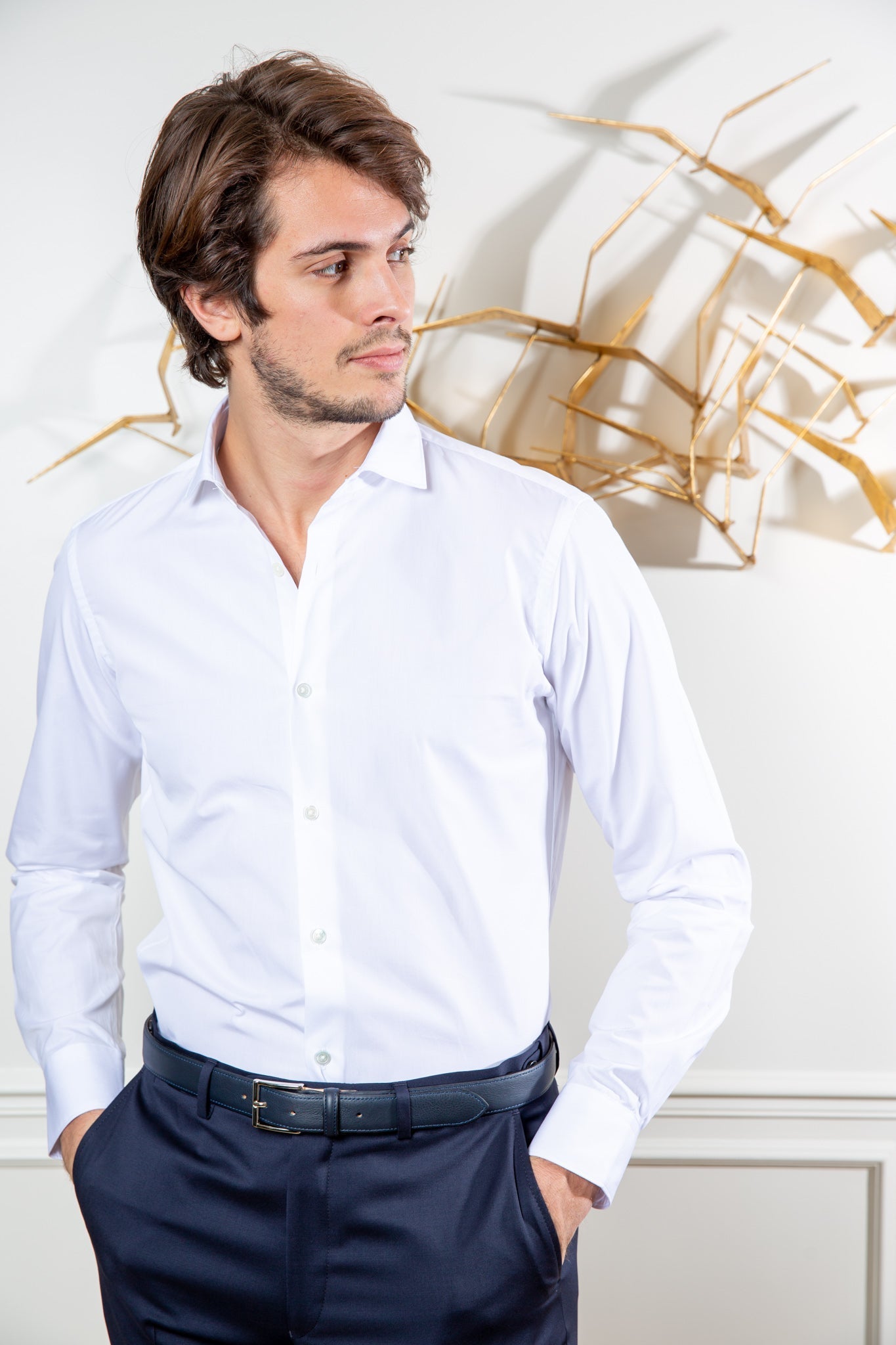 Chemise Calvin en popeline de coton Albini - Blanc-CHEMISE HOMME-Curling-Paris