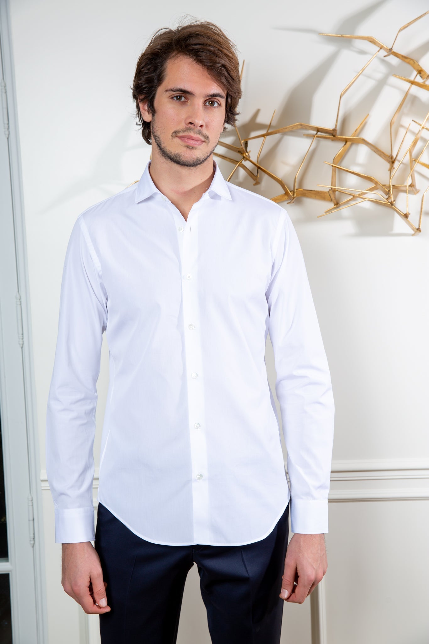 Chemise Calvin en popeline de coton Albini - Blanc-CHEMISE HOMME-Curling-Paris