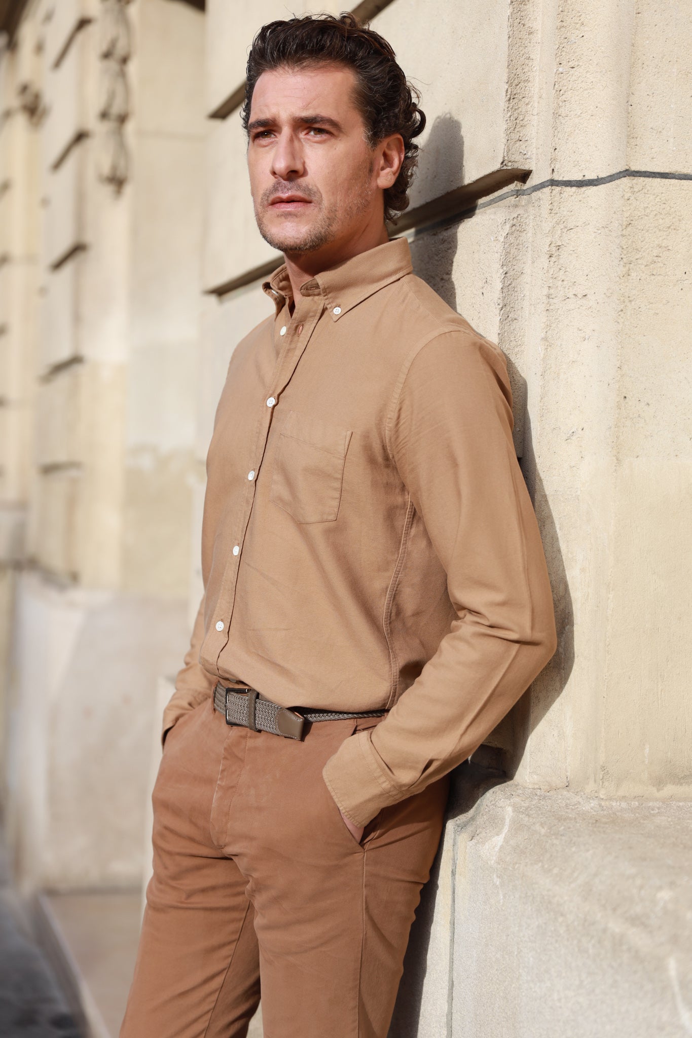 Chemise Clovis col boutonné en Oxford - Caramel-CHEMISE HOMME-Curling-Paris