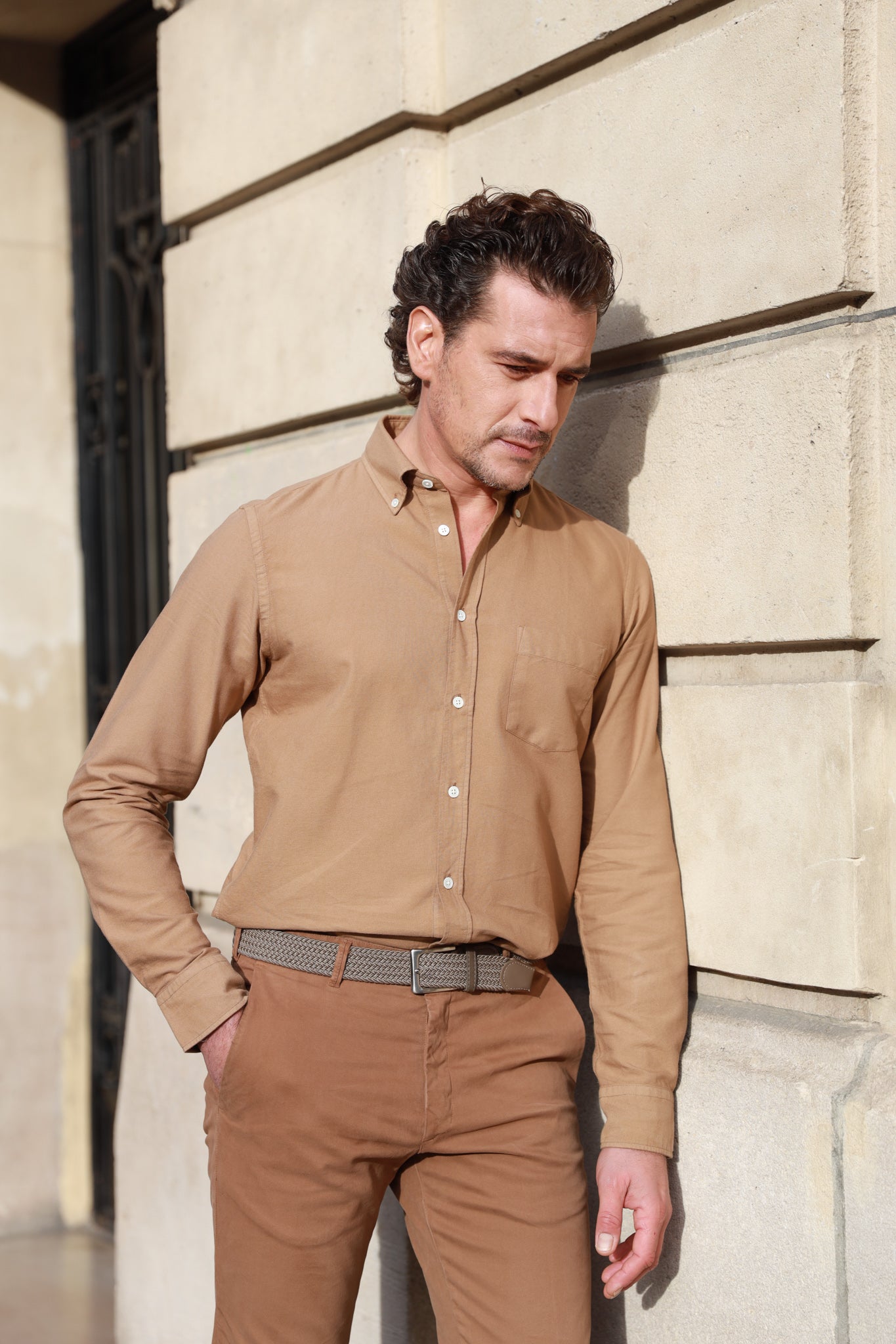Chemise Clovis col boutonné en Oxford - Caramel-CHEMISE HOMME-Curling-Paris