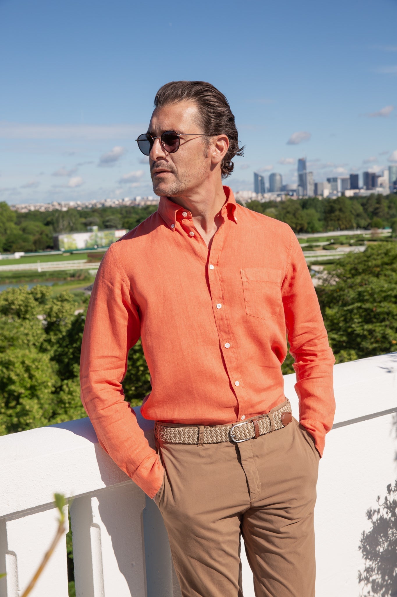 Chemise Clovis en lin - Orange-CHEMISE HOMME-Curling-Paris
