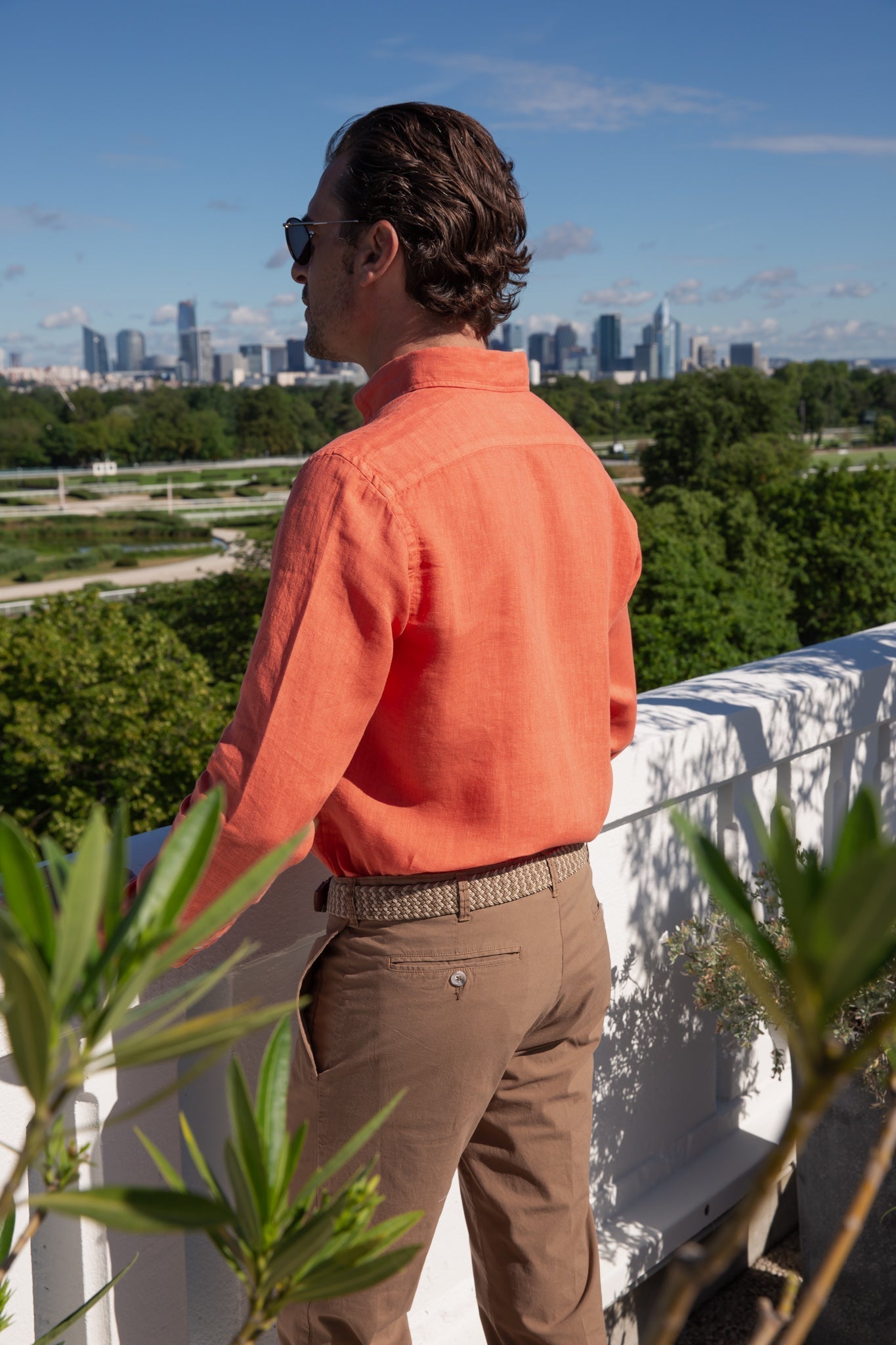 Chemise Clovis en lin - Orange-CHEMISE HOMME-Curling-Paris